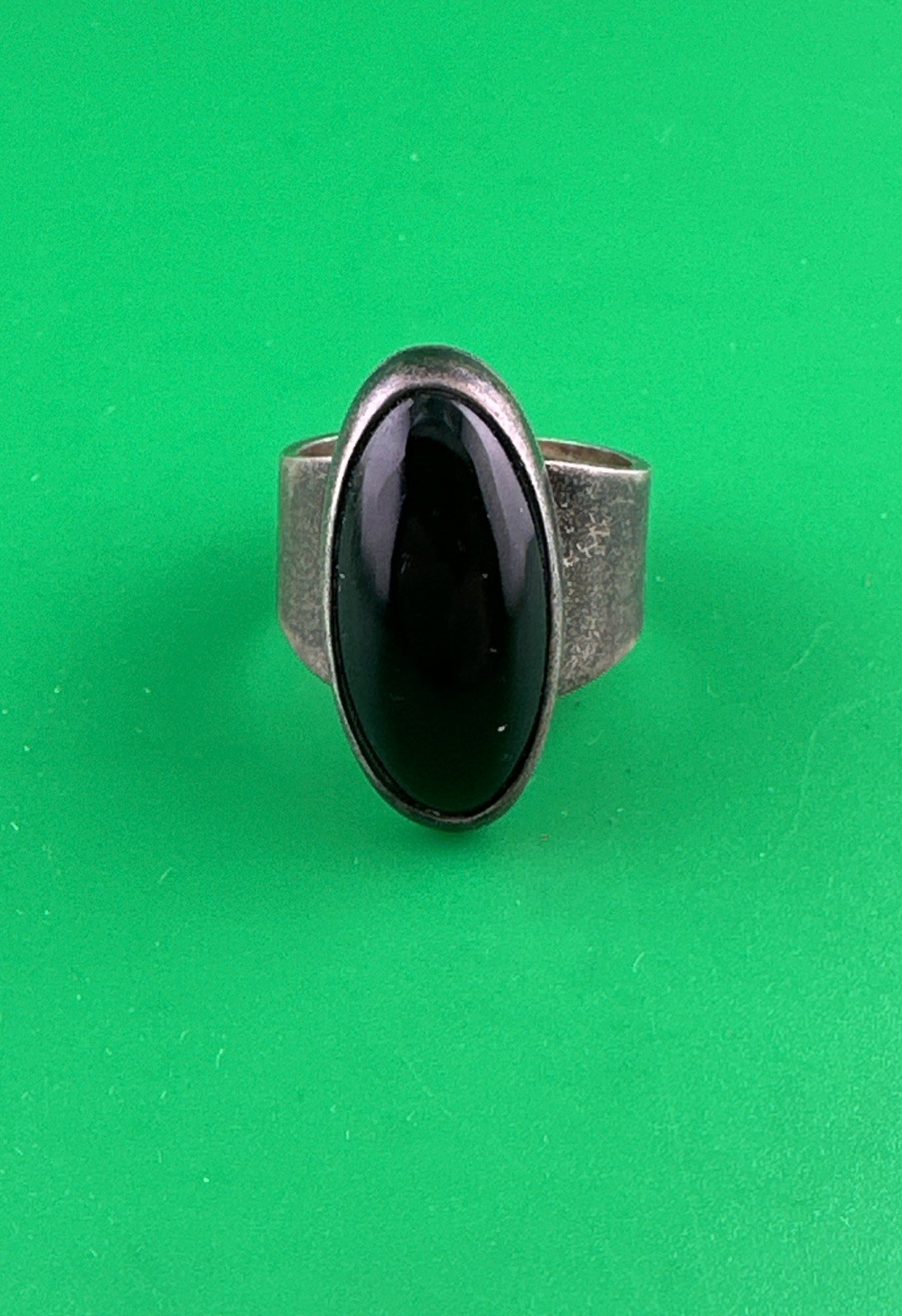 Mexico TS-122 Sterling Silver Modernist Oval Black Onyx Ring 11.3g/size 7