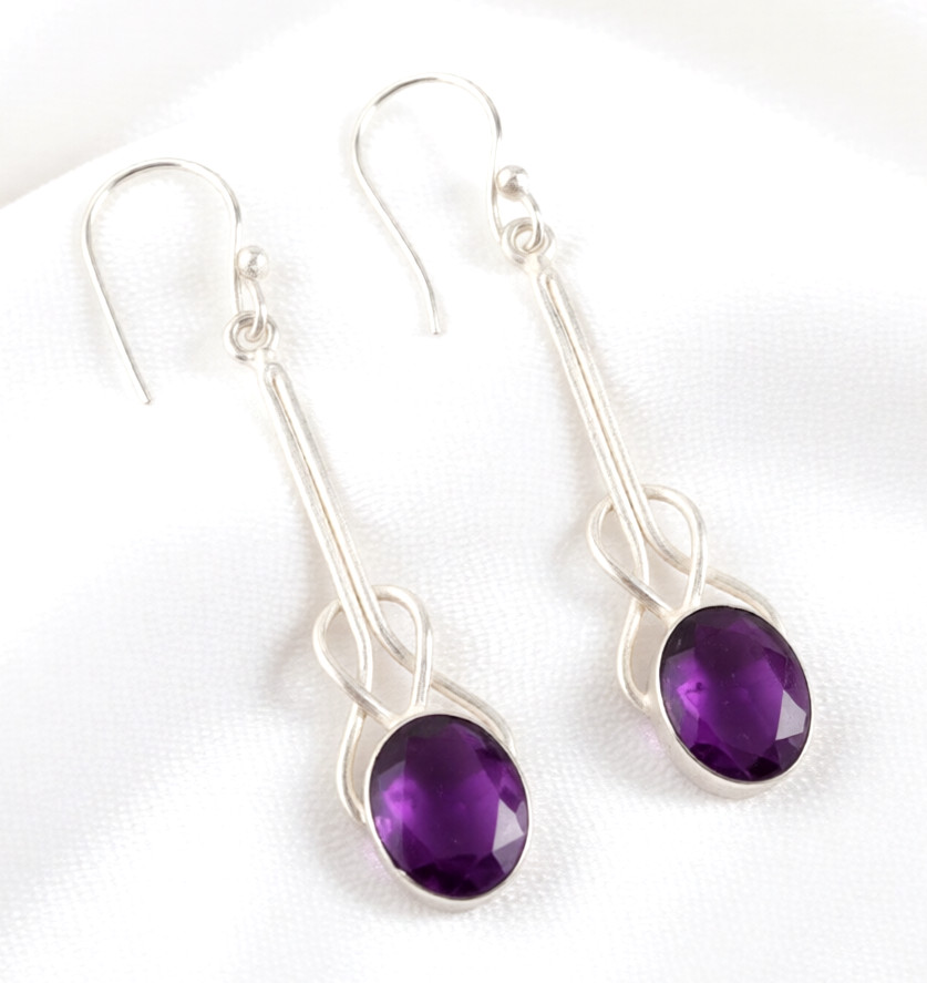 African Amethyst Gemstone 925 Sterling Silver Handmade Jewelry Earrings 2.2″