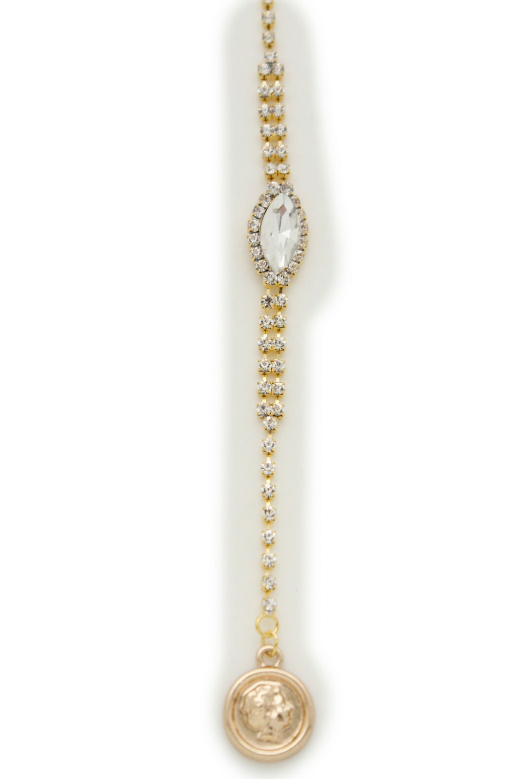 Women Open Back Dressy Long Necklace Pendant Gold Metal Chain Links Coin Charm