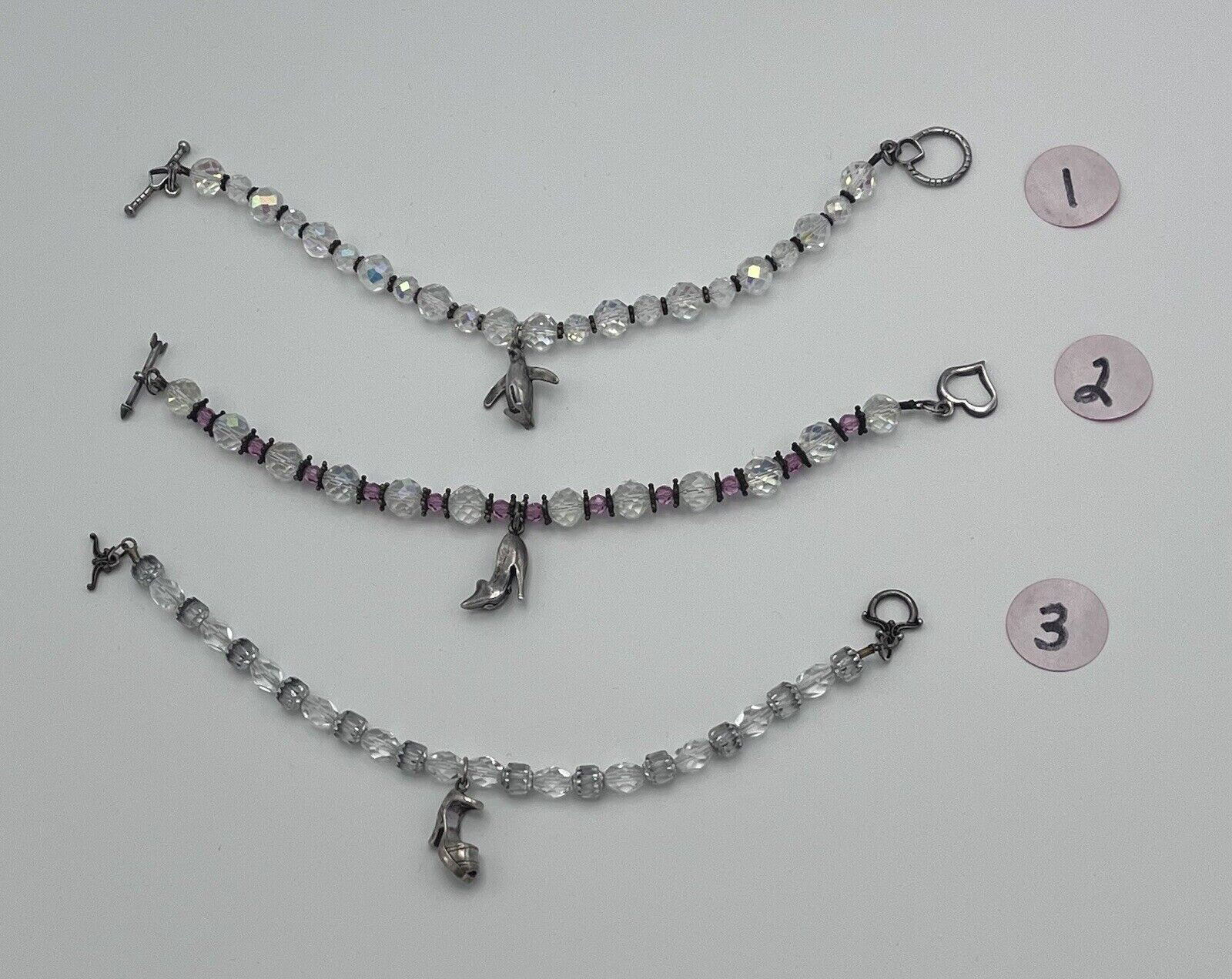 Handcrafted Glass Crystal Bracelets W/ Sterling 925 Dangle Charm Heels Penguin