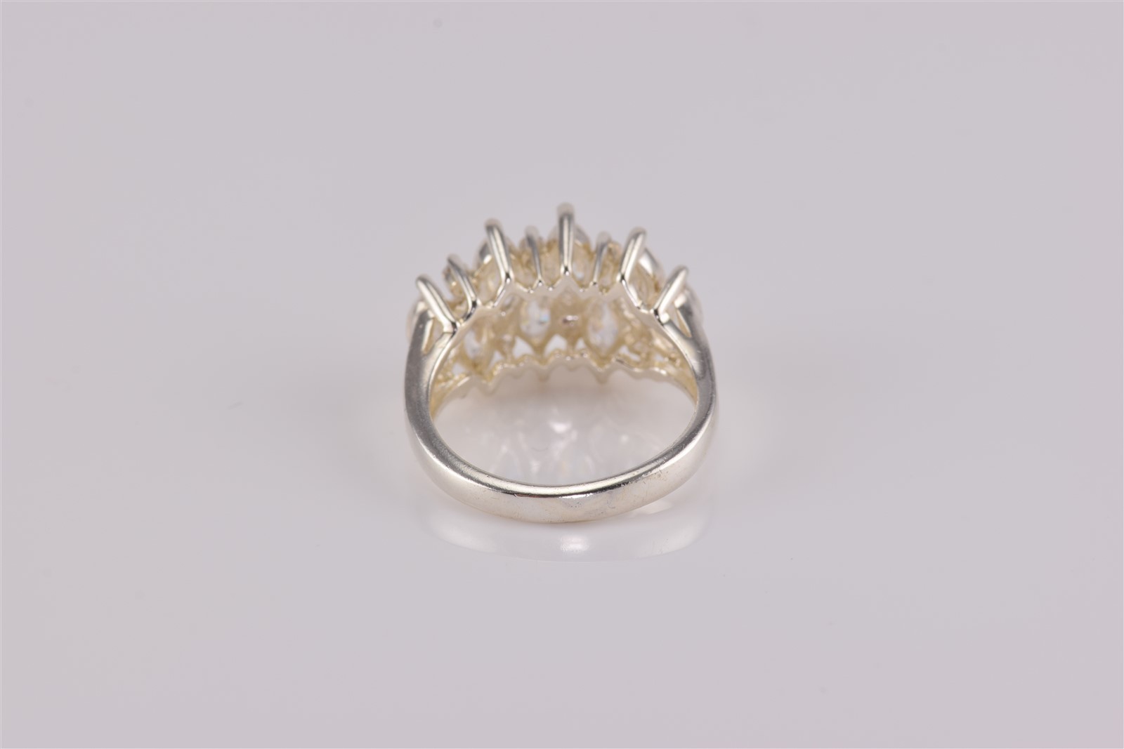 Sterling Silver Stacked & Staggered Marquise Cubic Zirconia Band Ring 925 Sz: 5