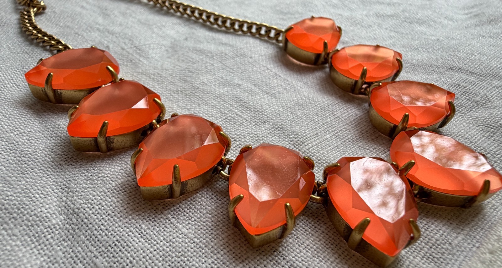 J. Crew orange teardrop crystal stone gold tone necklace gently worn