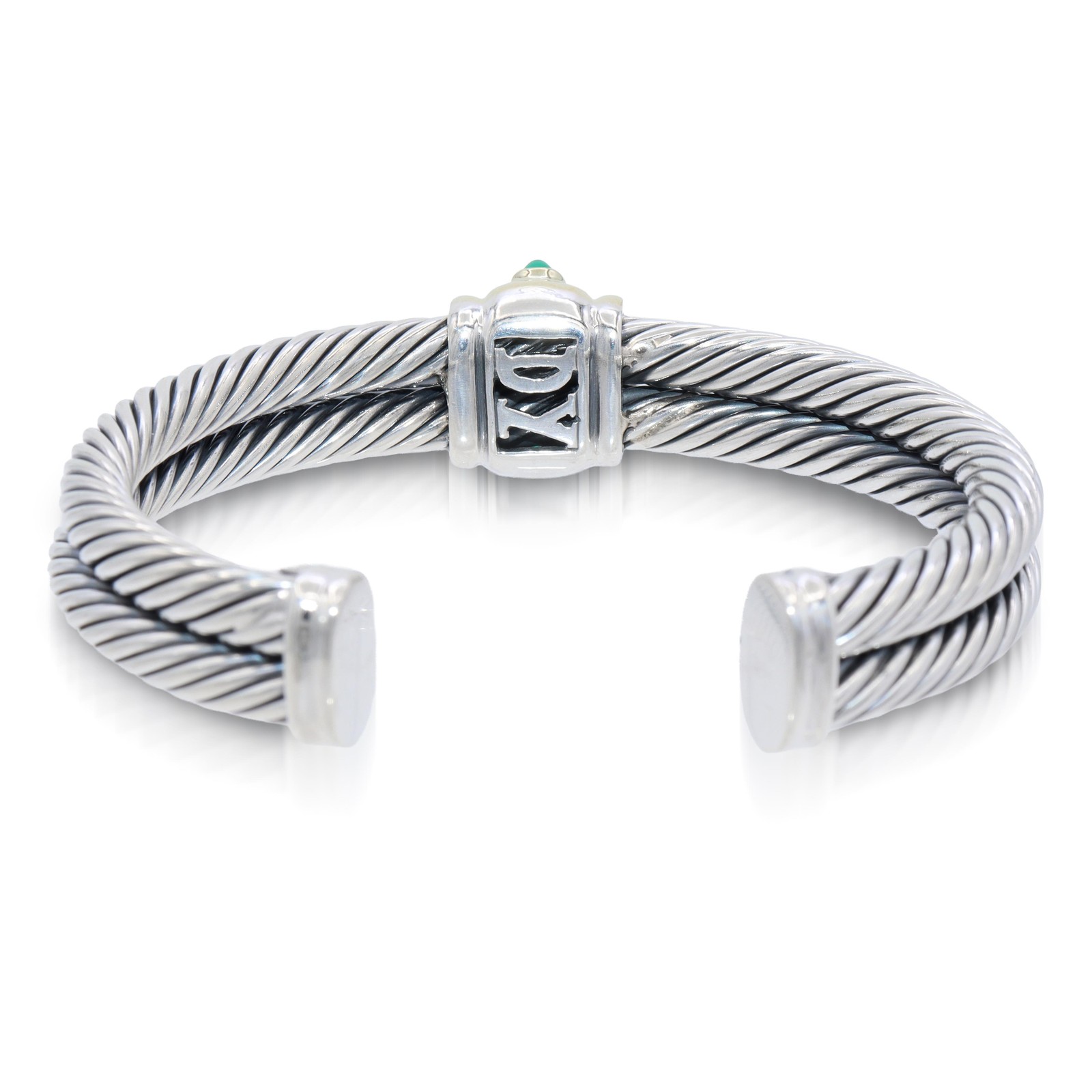 David Yurman Sterling Silver 14K Gold Amethyst Green Onyx Cable Cuff Bracelet