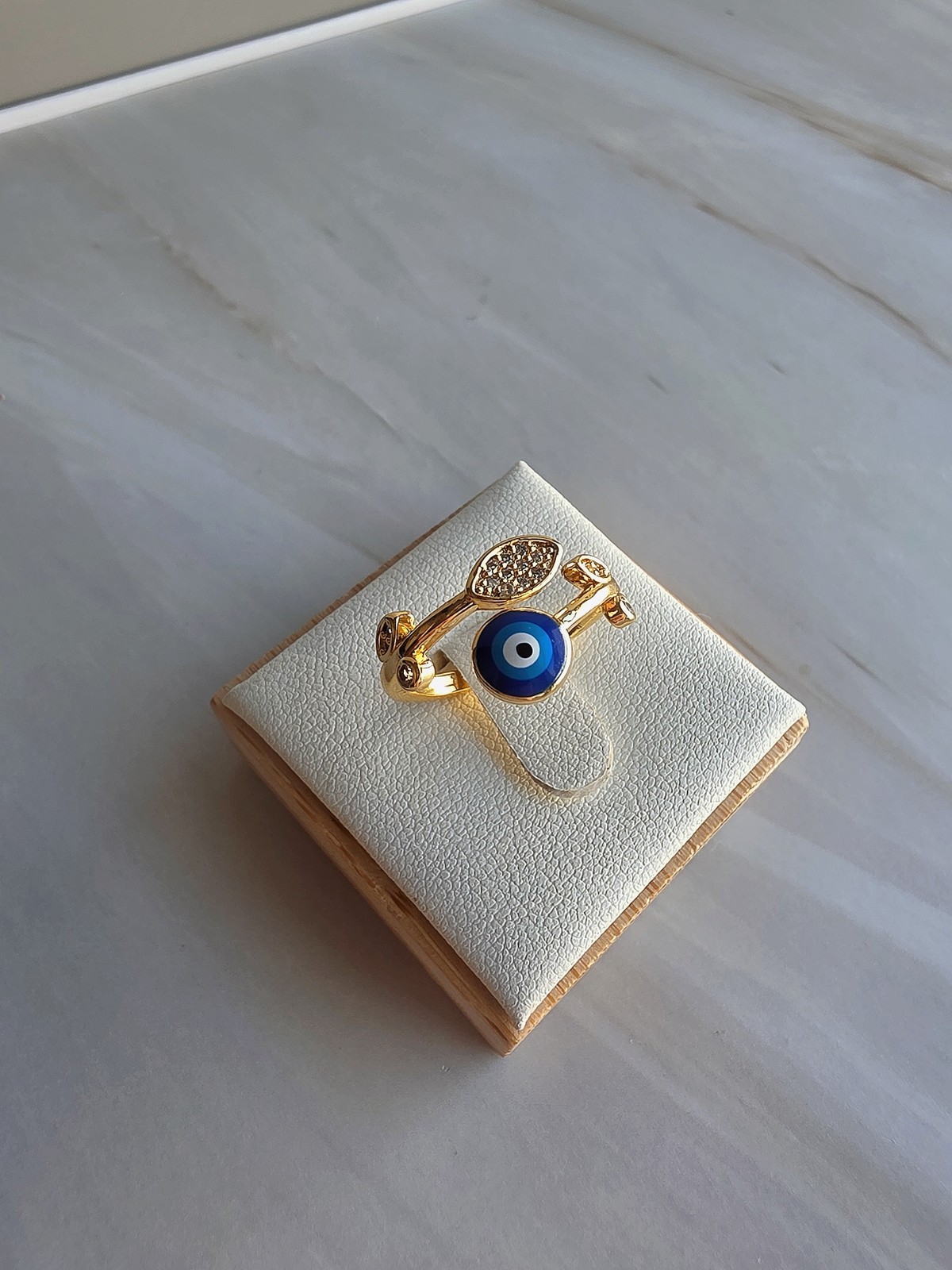 14K Gold Plated Evil Eye Ring Adjustable CZ Blue Eye Statement Jewelry Gift