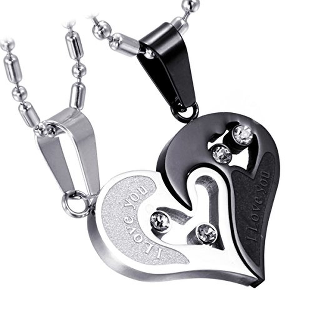 2-Piece Stainless Steel Couple Necklace I Love You Heart Puzzle Matching Pendant