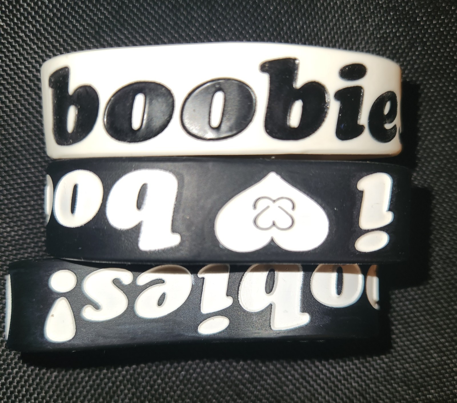 2000’s – I Love Boobies! Bracelets (Keep A Breast) Lot Of 3 Black White Adult