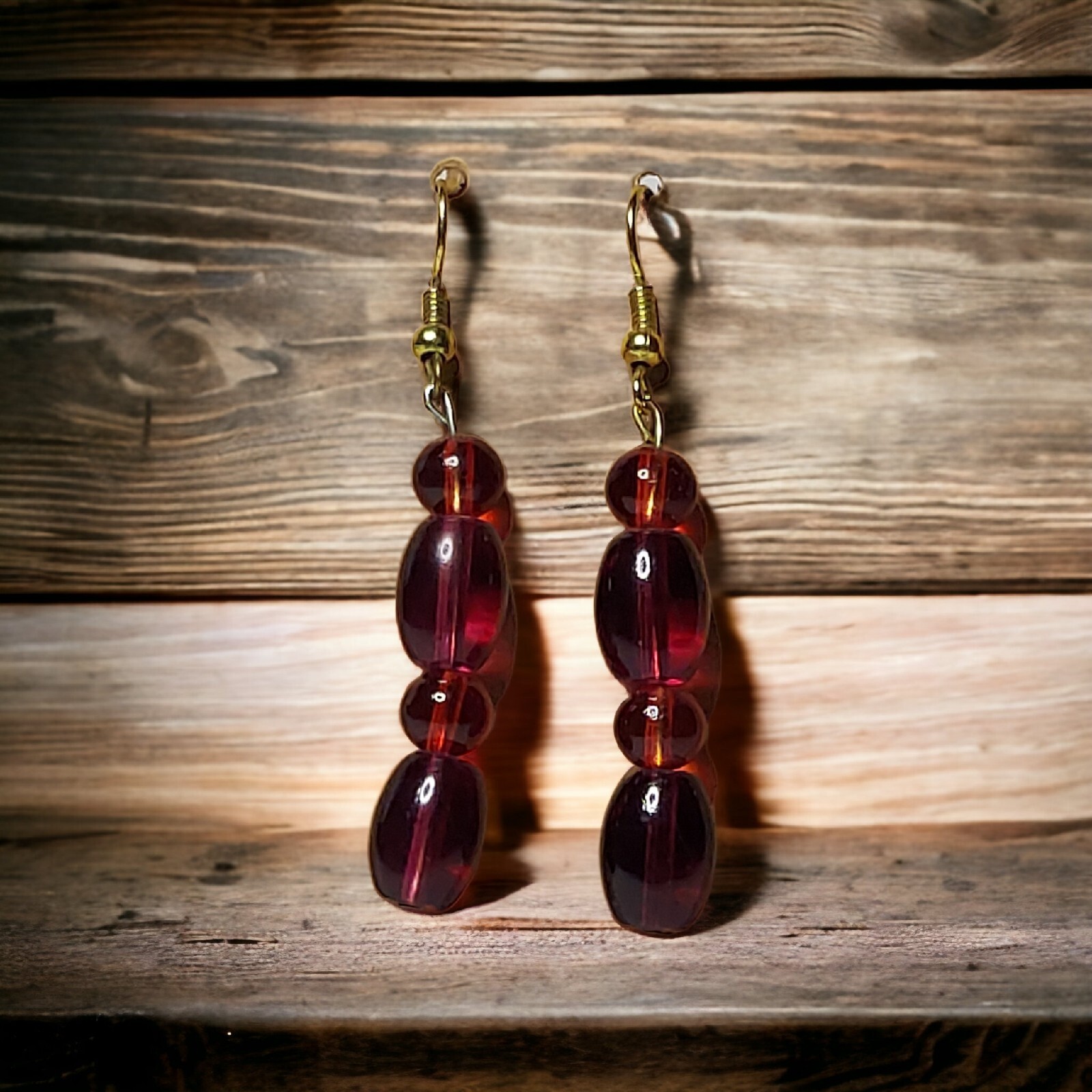 Dangle Drop beaded Earrings Hooks Red 2″