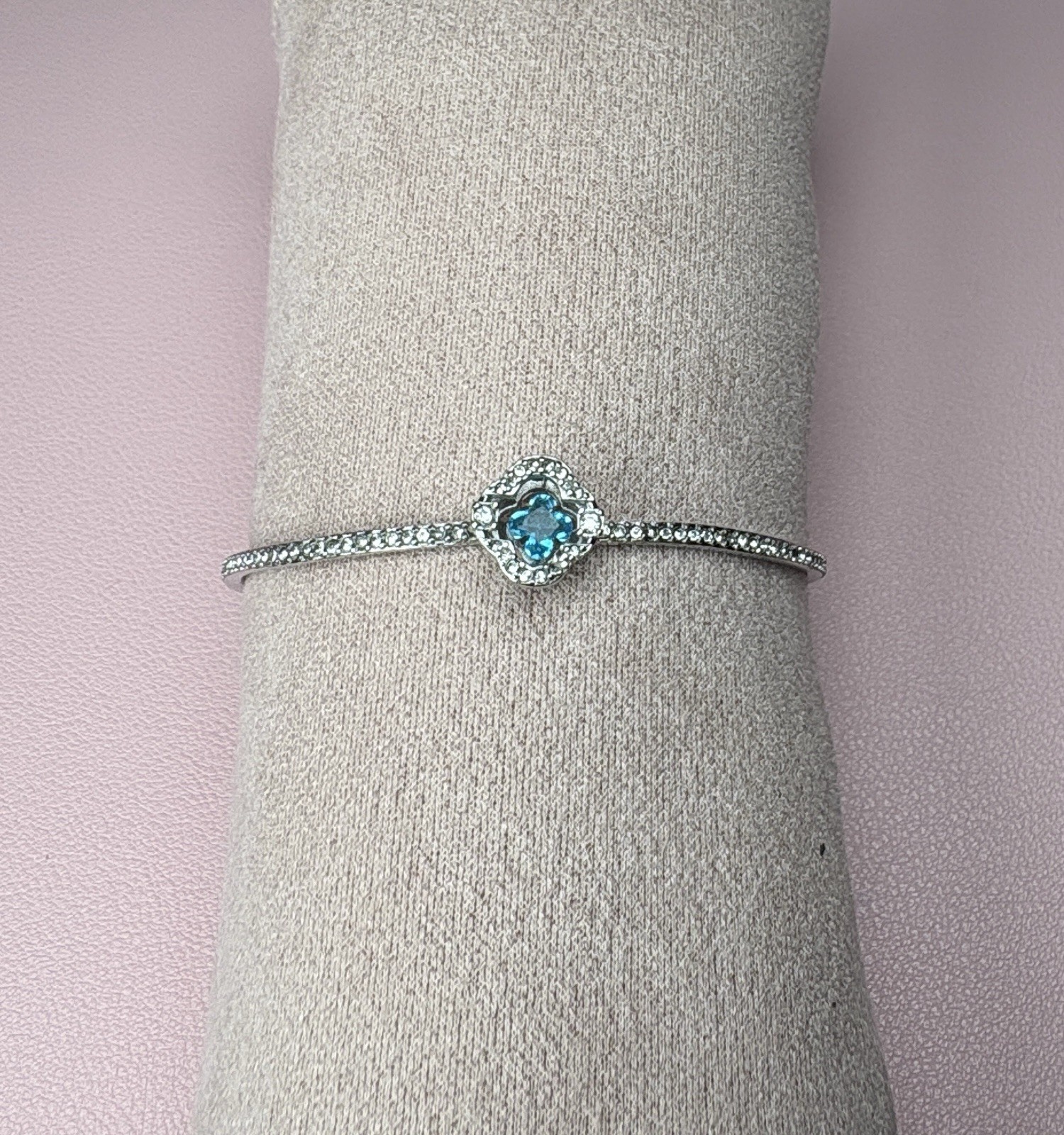 Silver Tone Cable Chain Necklace Blue Flower Charm Pendant, Metal Jewelry