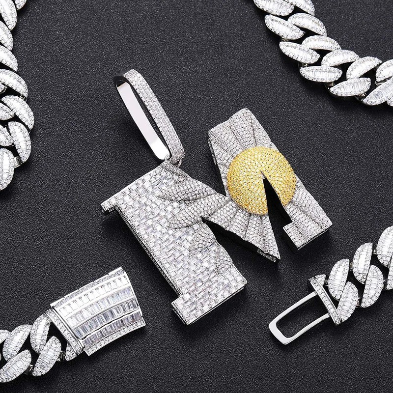 Hip Hop Bling Iced Big Daisy Flower Letter M CZ Pendant Necklace Fashion Jewelry