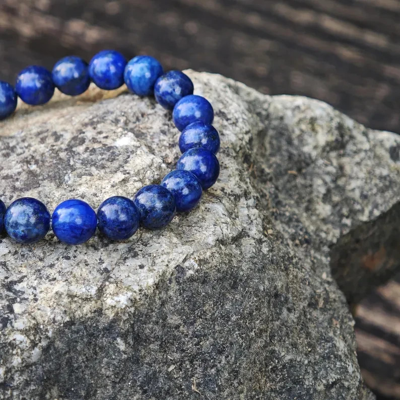 Natural Lapis Lazuli Bead Bracelet Unisex 8mm Blue Gemstone Protection Gift