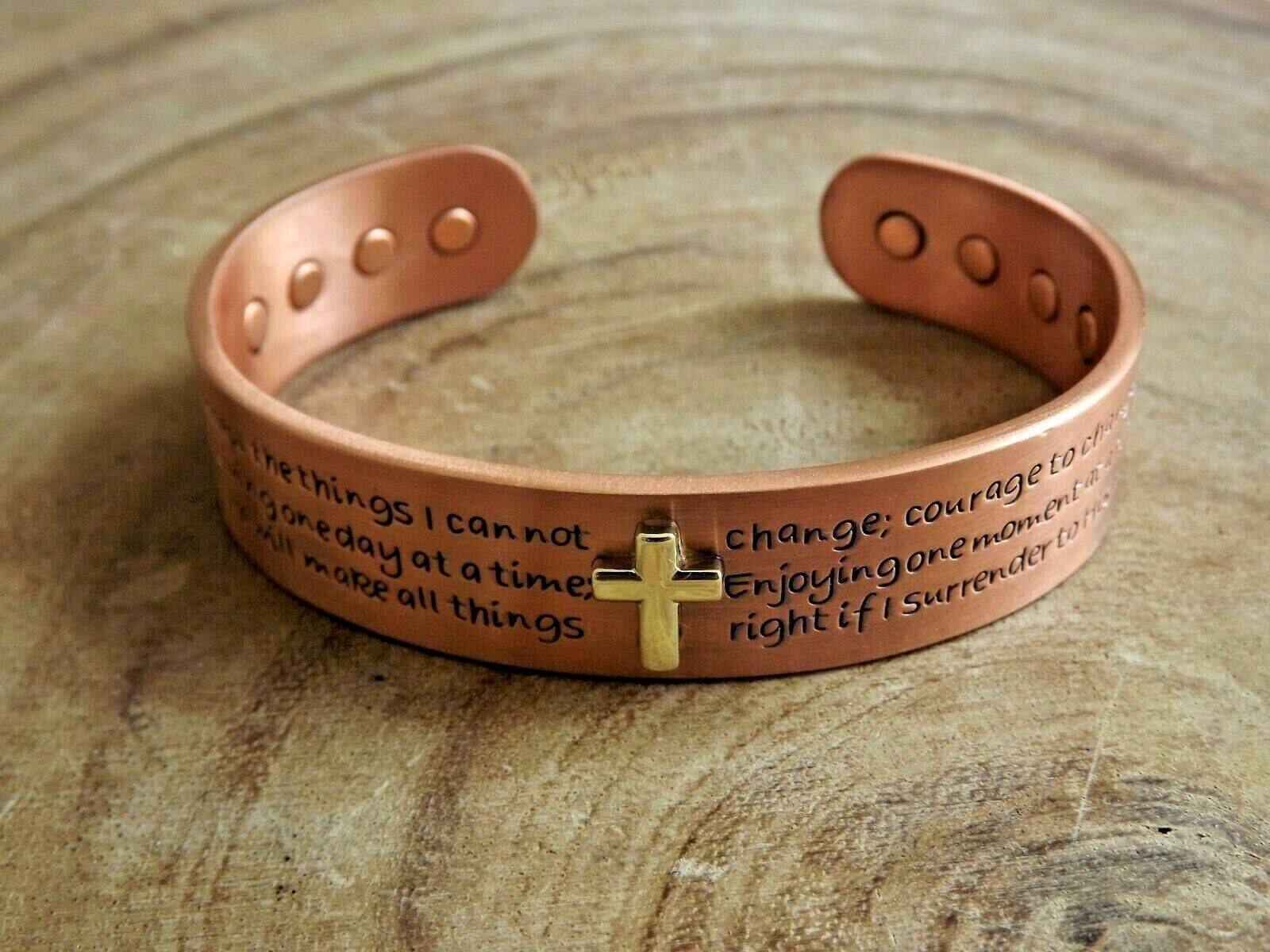 Cross Prayers Pure Copper Magnetic Bracelet Arthritis Pain Therapy Energy Cuff
