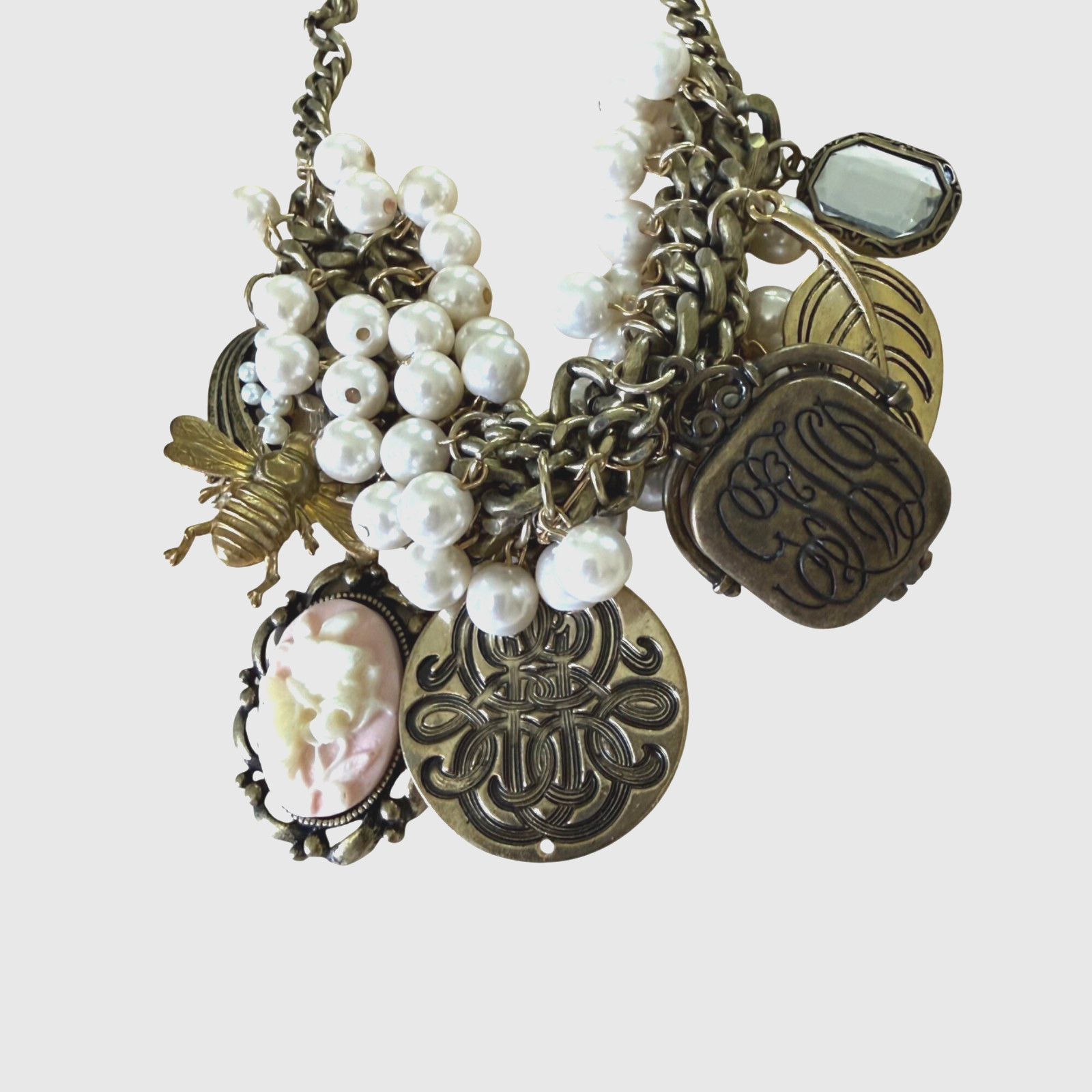Vintagenspired Charm & Pearl Statement Necklaces Gold-Tone Chains