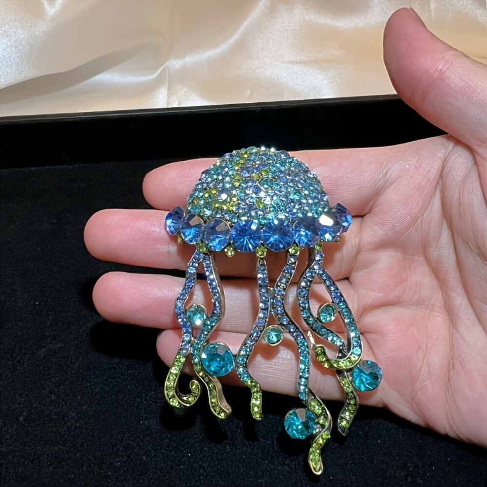 1pc Shiny Jellyfish Brooch for Women Two Color Sparkling Ocean Animal Brooch