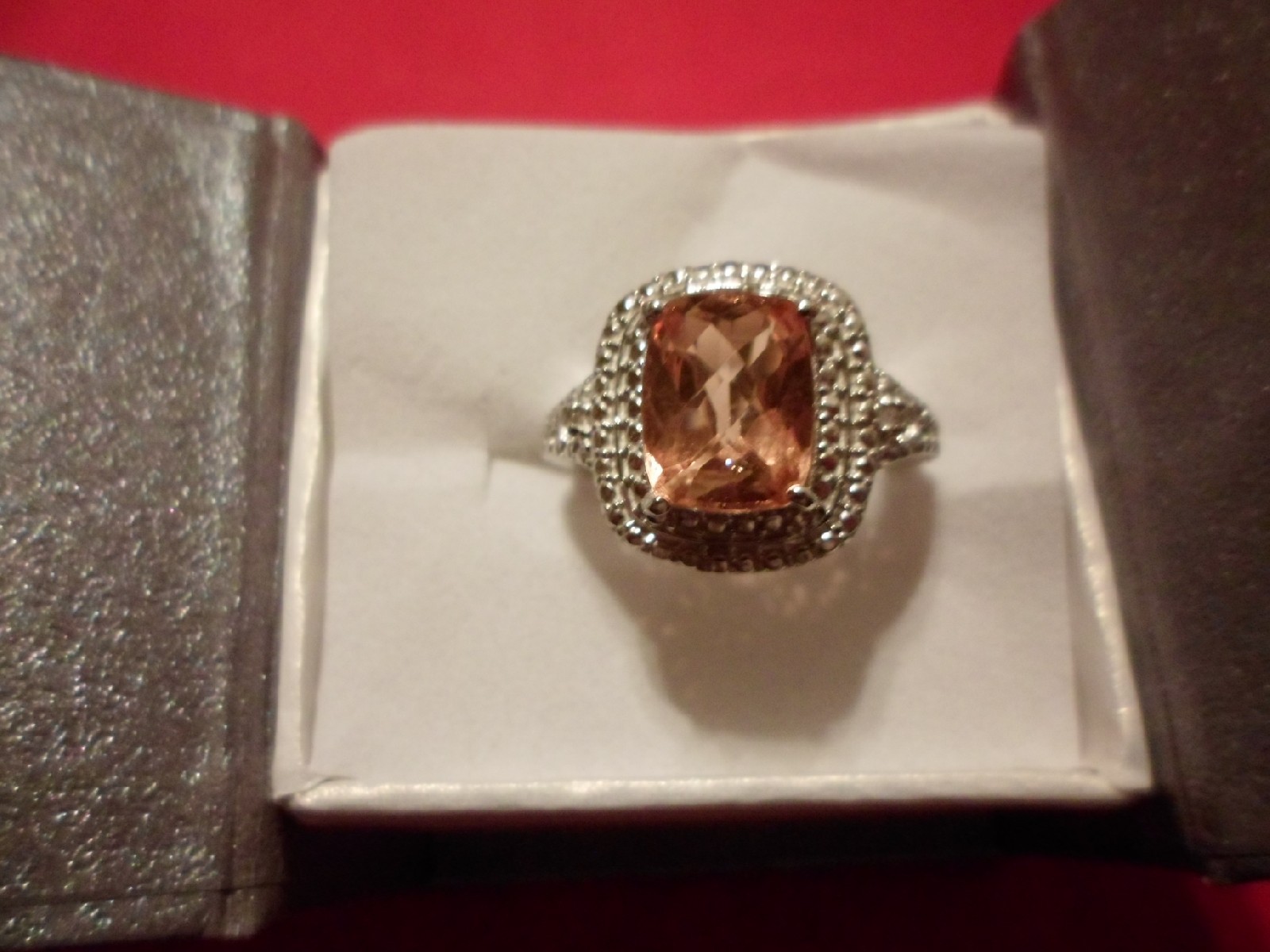 Champagne Quartz Ring w/White Topaz Accents in Platinum Overlay-Size 7-3.11 CTW