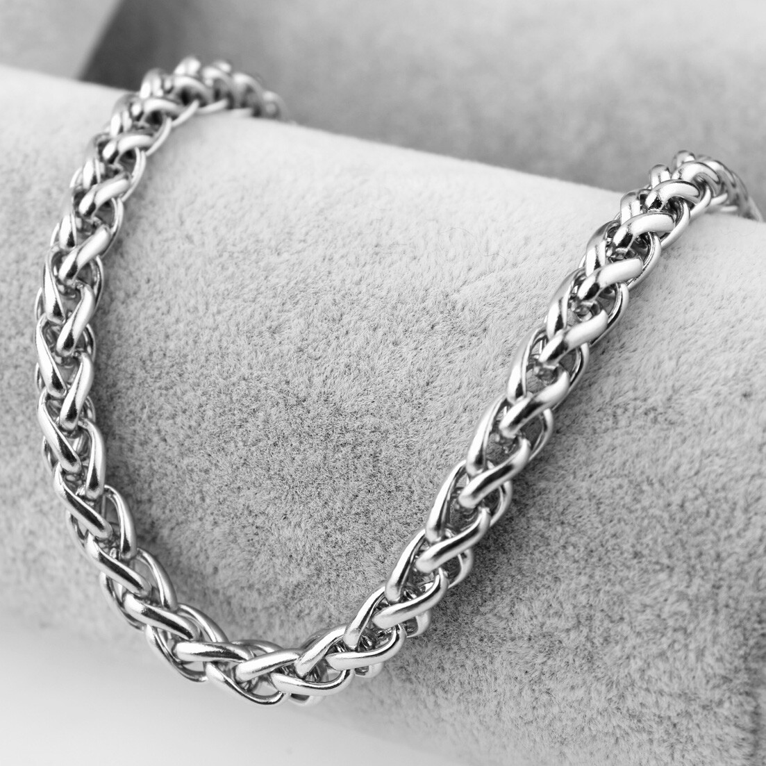 3/4/5/6/7MM Silver Women Men Chain Stainless Steel Wheat Braided Link Necklace