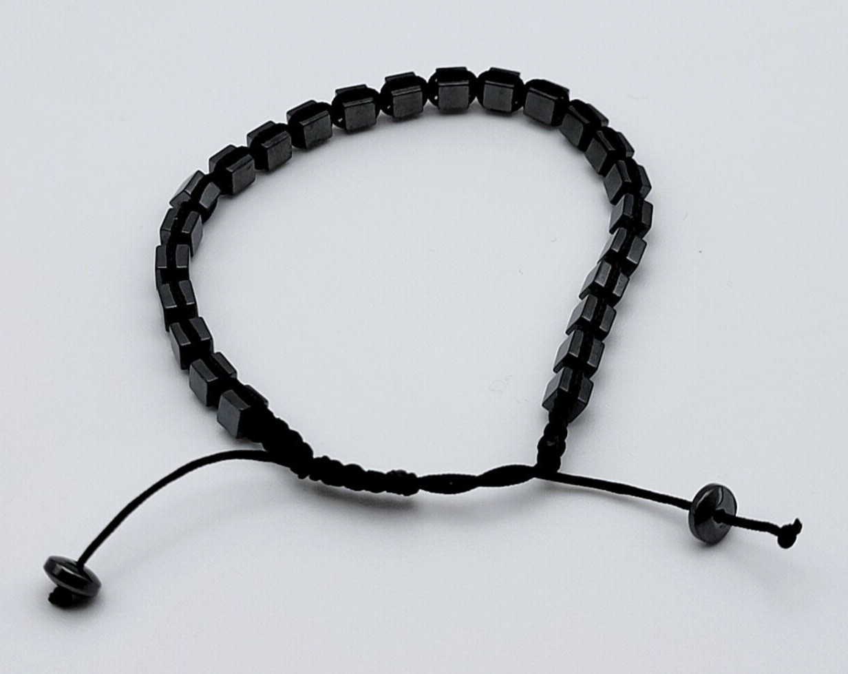 Gray Hematite Square Bead Cord Bracelet 6.5-10.5 In Slider Sizable Unisex Adults