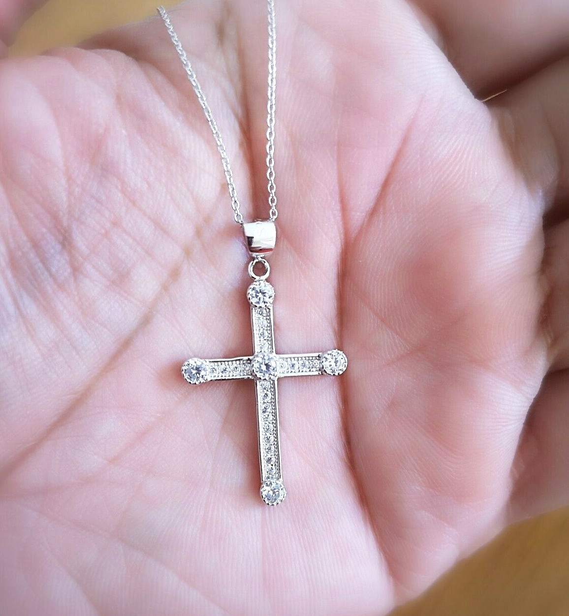 1Ct Diamond Cross Pendant Womens Mens Necklace Solid Silver 14K White Gold over