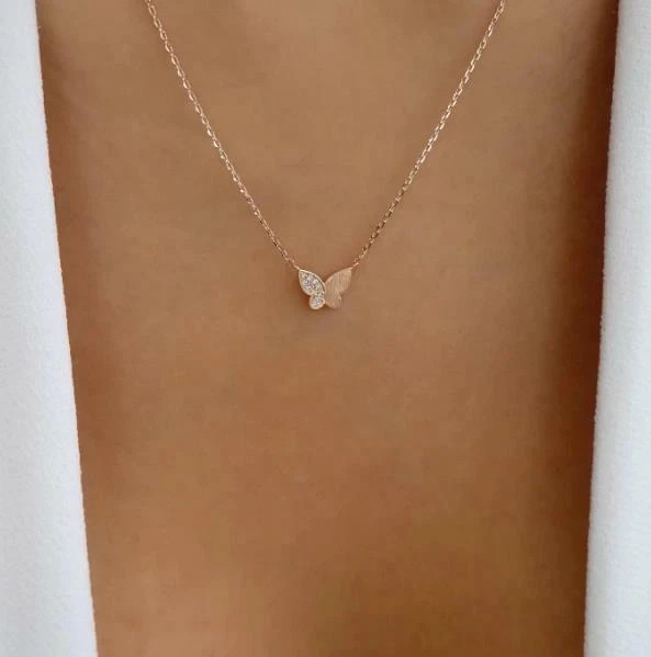 Women 0.20Ct Simulated Diamond Butterfly Pendant Necklace 14K Rose Gold Plated