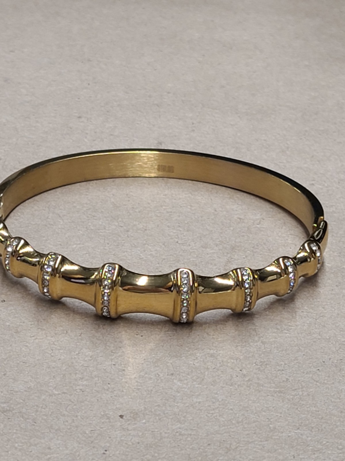 Austrian Crystal Bamboo Bangle Bracelet in ION Plated YG Stainless Steel (7.0In)