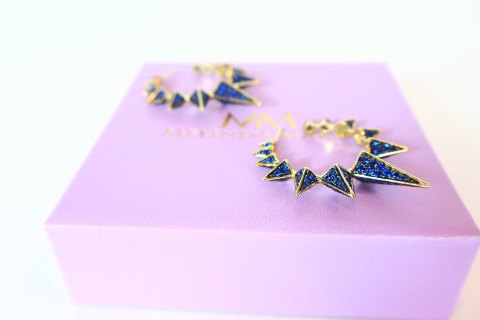 Melinda Maria Gabriella Spiked Hoop Earrings, Pave Blue Sapphire Stones, 0015