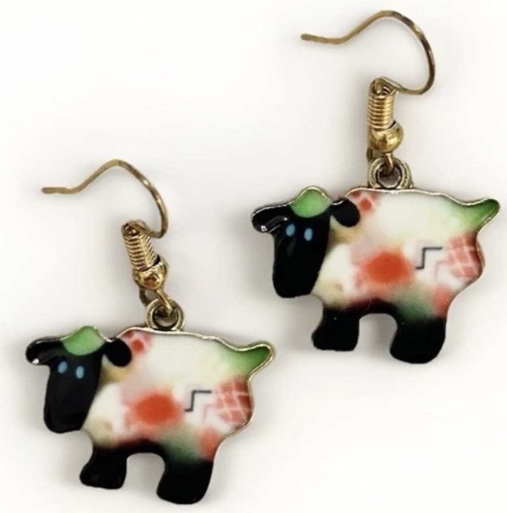 Betsey Johnson Colorful Enamel Sheep Lamb Dangle Earrings NWT