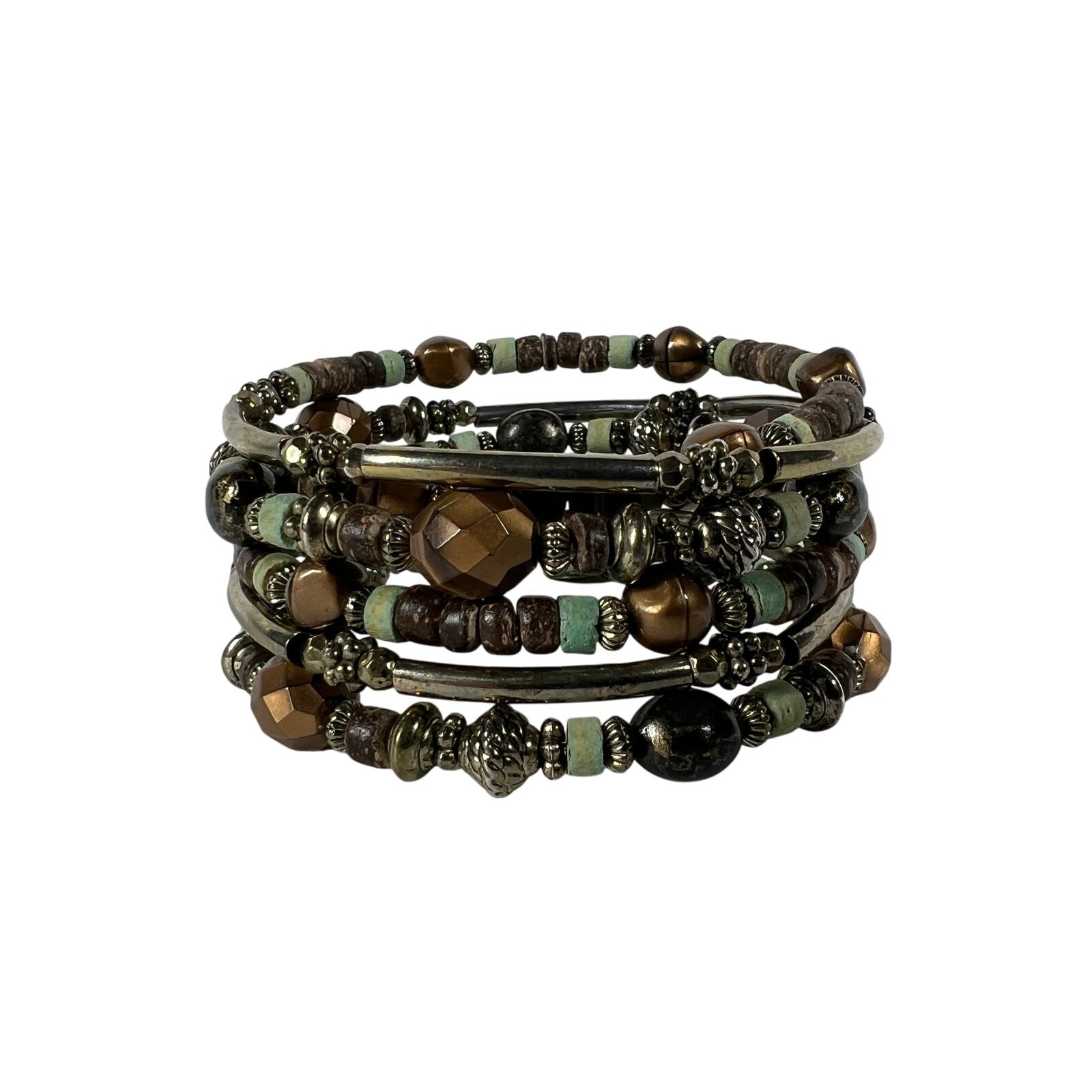 Womens Contemporary Multi Strand Beaded Stretch Wrap Bracelet Earth Tone Boho