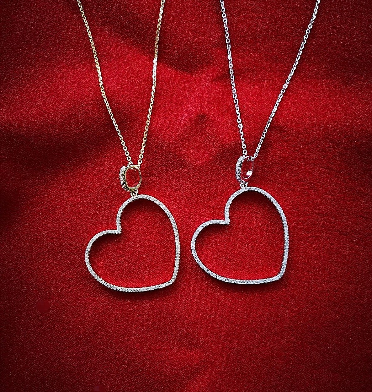 Heart Shape Simulated Diamond Pendant with Chain in 14K White Yellow Gold Finish