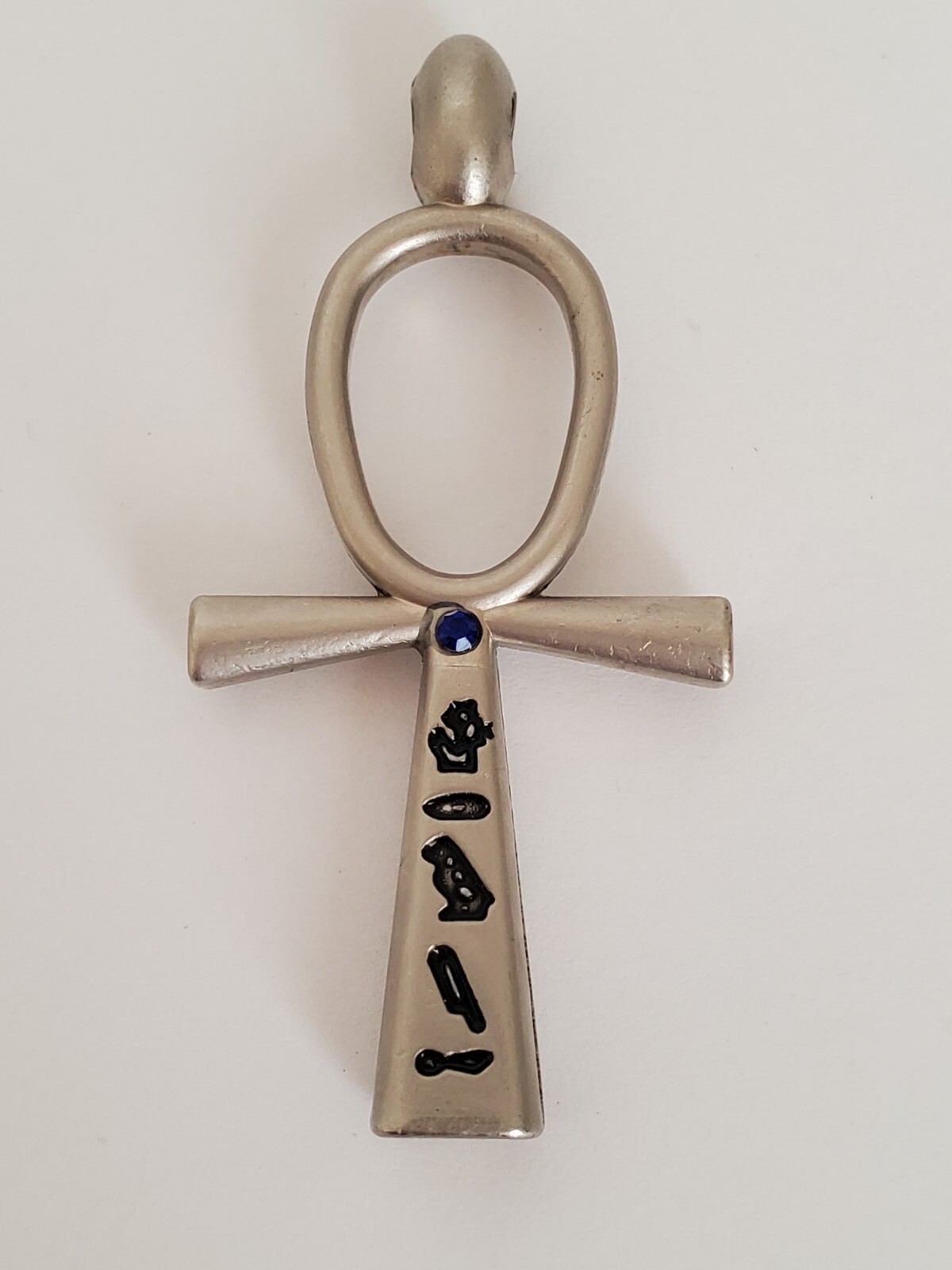 Egypt Hieroglyph Designs Brushed Silver Tone Ankh Pendant – 2 1/8″ Tall