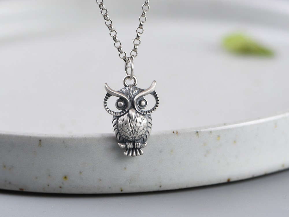 S925 Silver, Vintage Wise Owl Pendant, Wisdom Knowledge Charm, Gift for Her