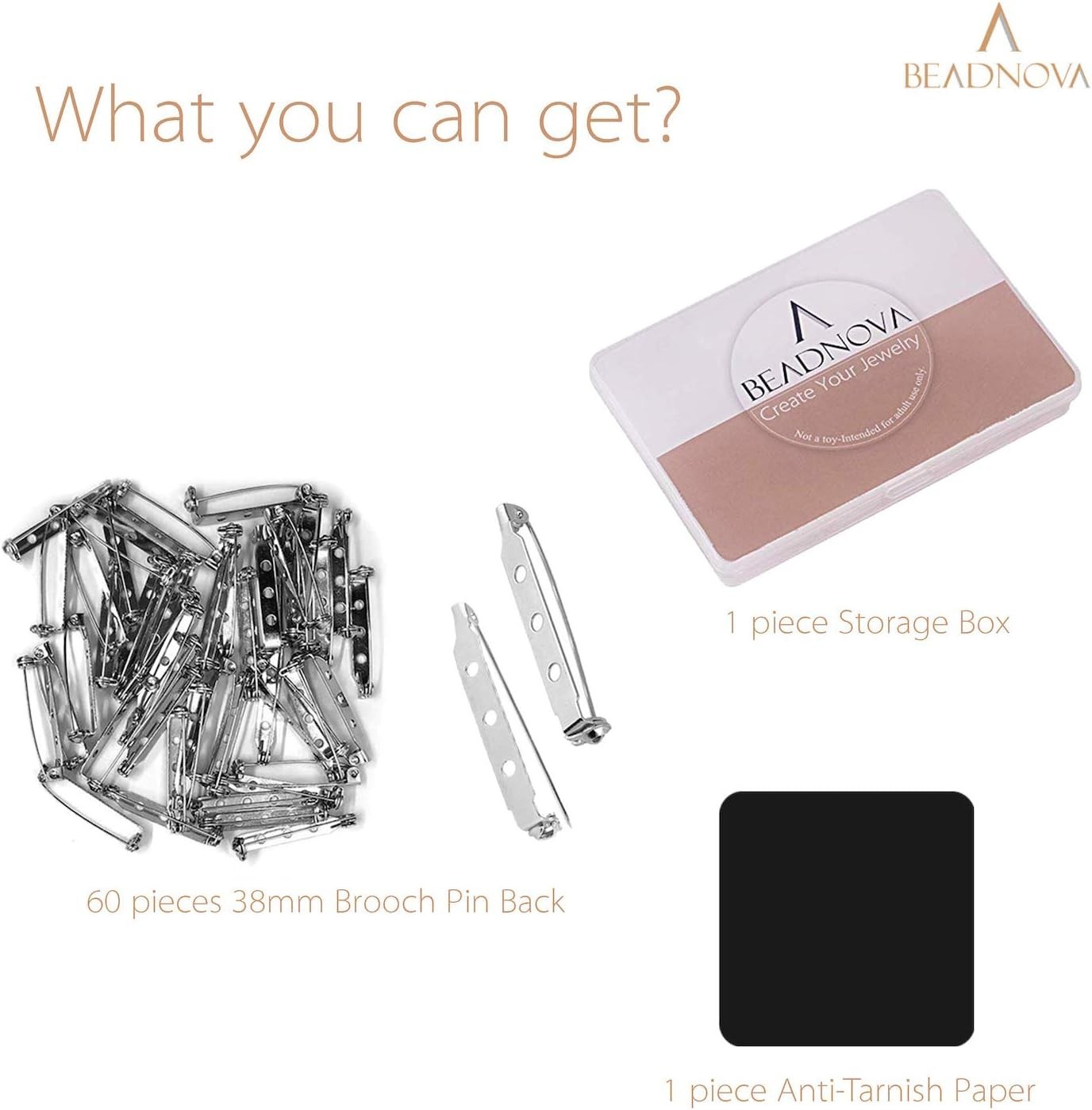 BEADNOVA Brooch Pin Back 60pcs Bar Pin Back 1.5 Inch Clasp Pinback Brooch Backin