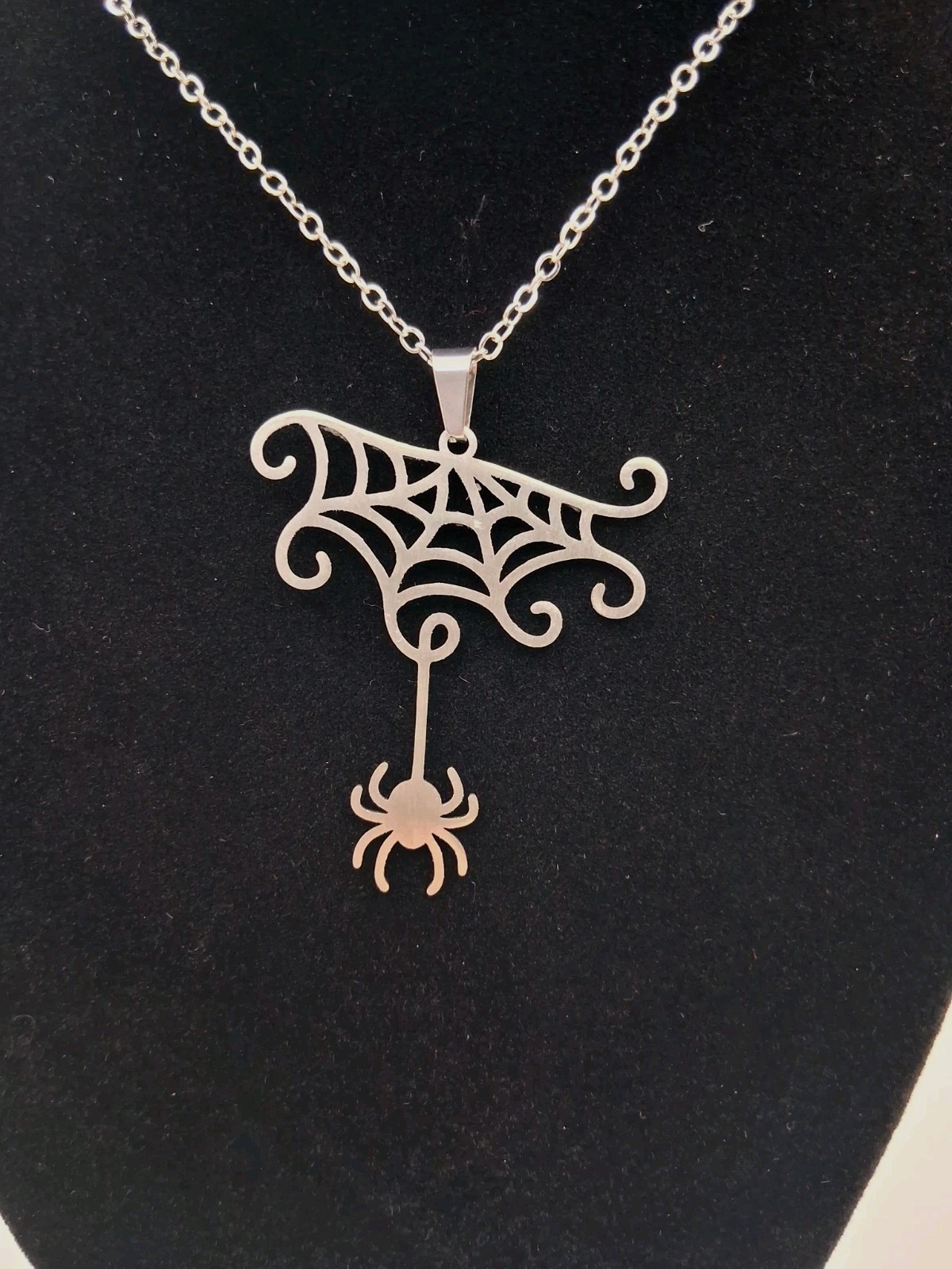 Halloween Themed Spiderweb Spider Stainless Steel Pendant Necklace Fall Party 🎃