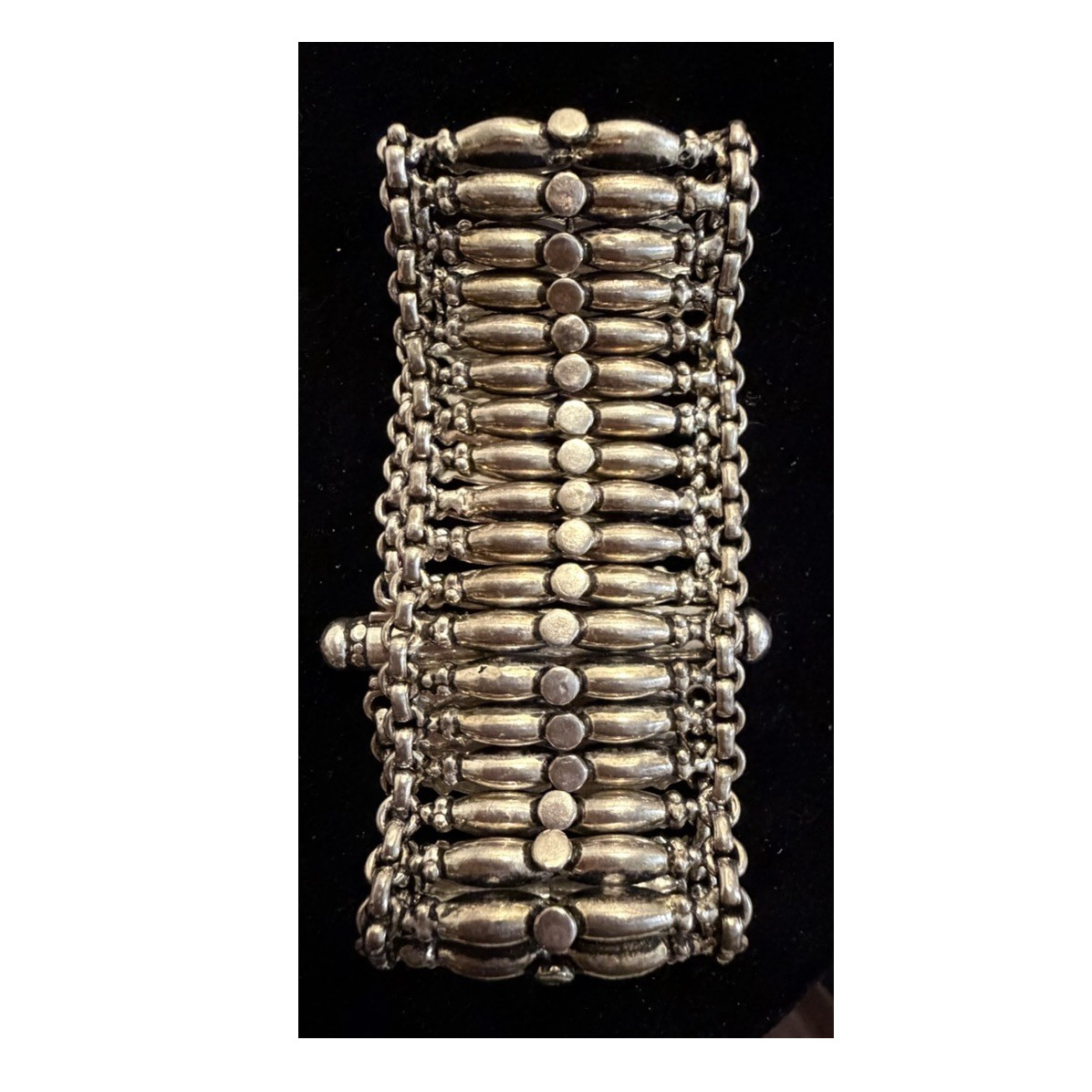 925 Silver Tone Wide Bar Link Chain Bracelet Rectangular Slide Clasp No Stone