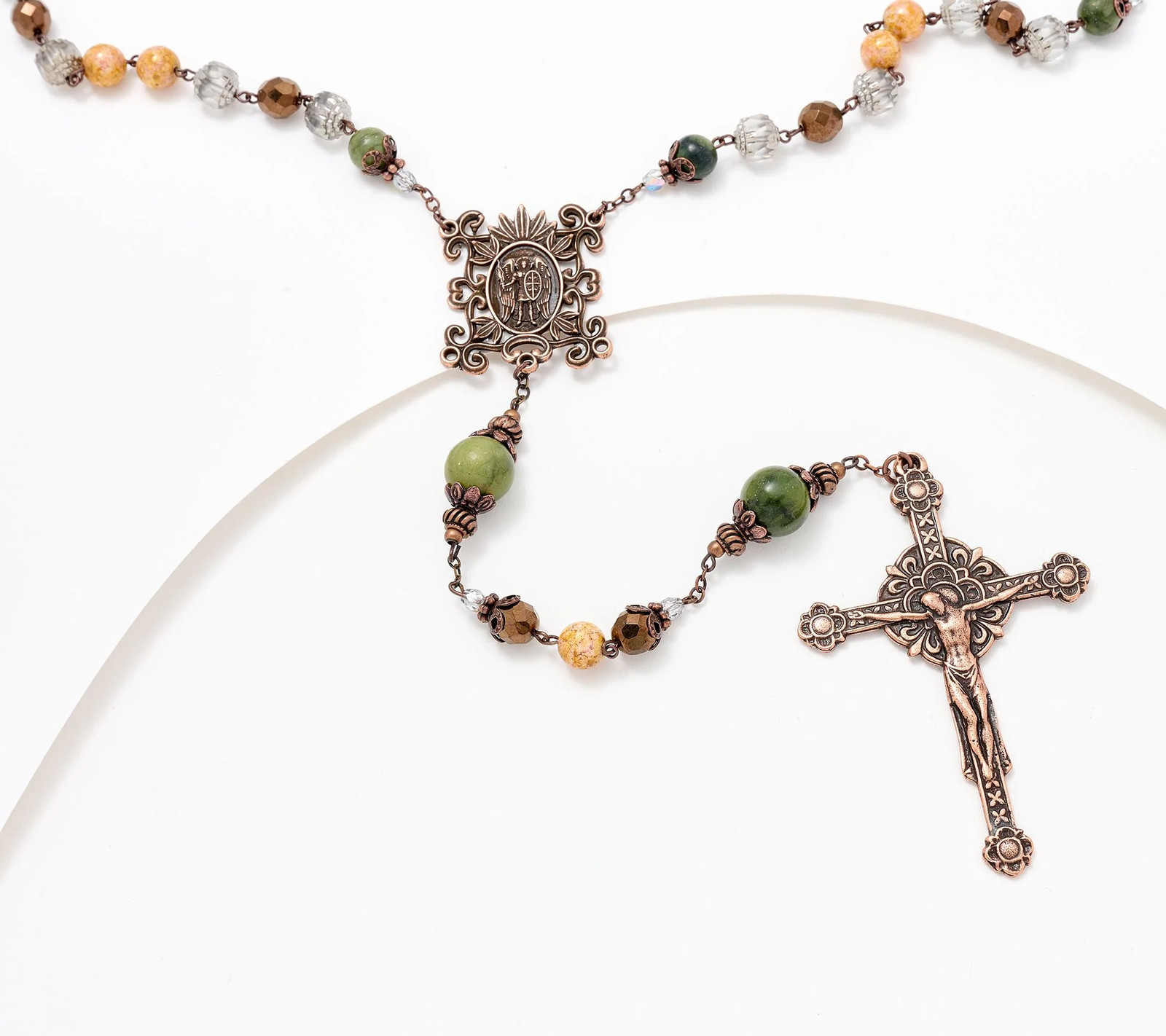 Connemara Marble Mother’s Love Rosary Bronzetone Necklace