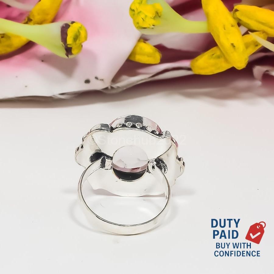 925 Silver White Topaz Unique Mother Statement Handmade Ring Jewelry Size 7.5