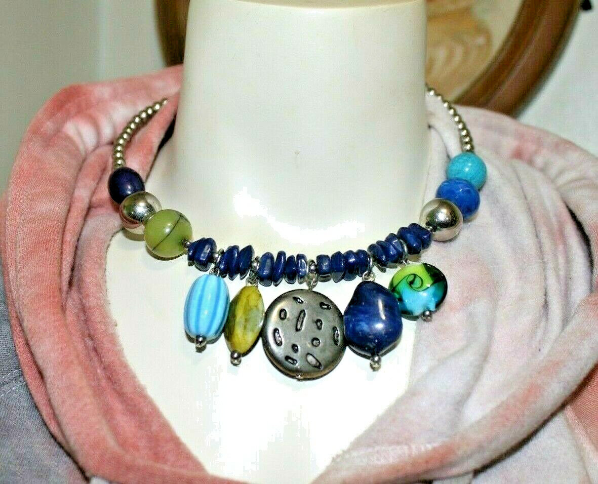 Stones and Beads Stretch Wrap Boho Statement Necklace