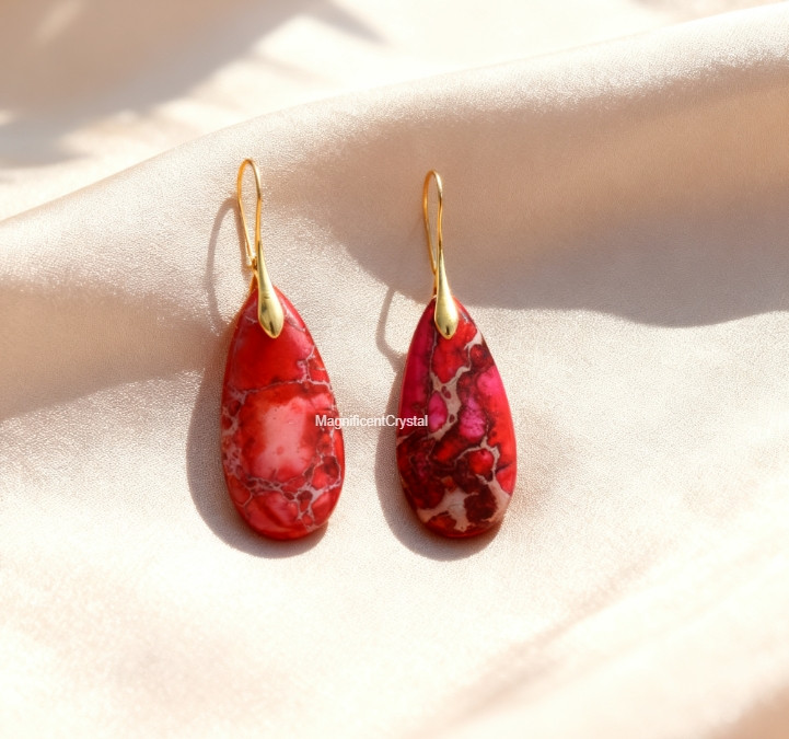 Red Sea Sediment Jasper Earrings Natural Imperial Jasper Dangle Women Jewelry
