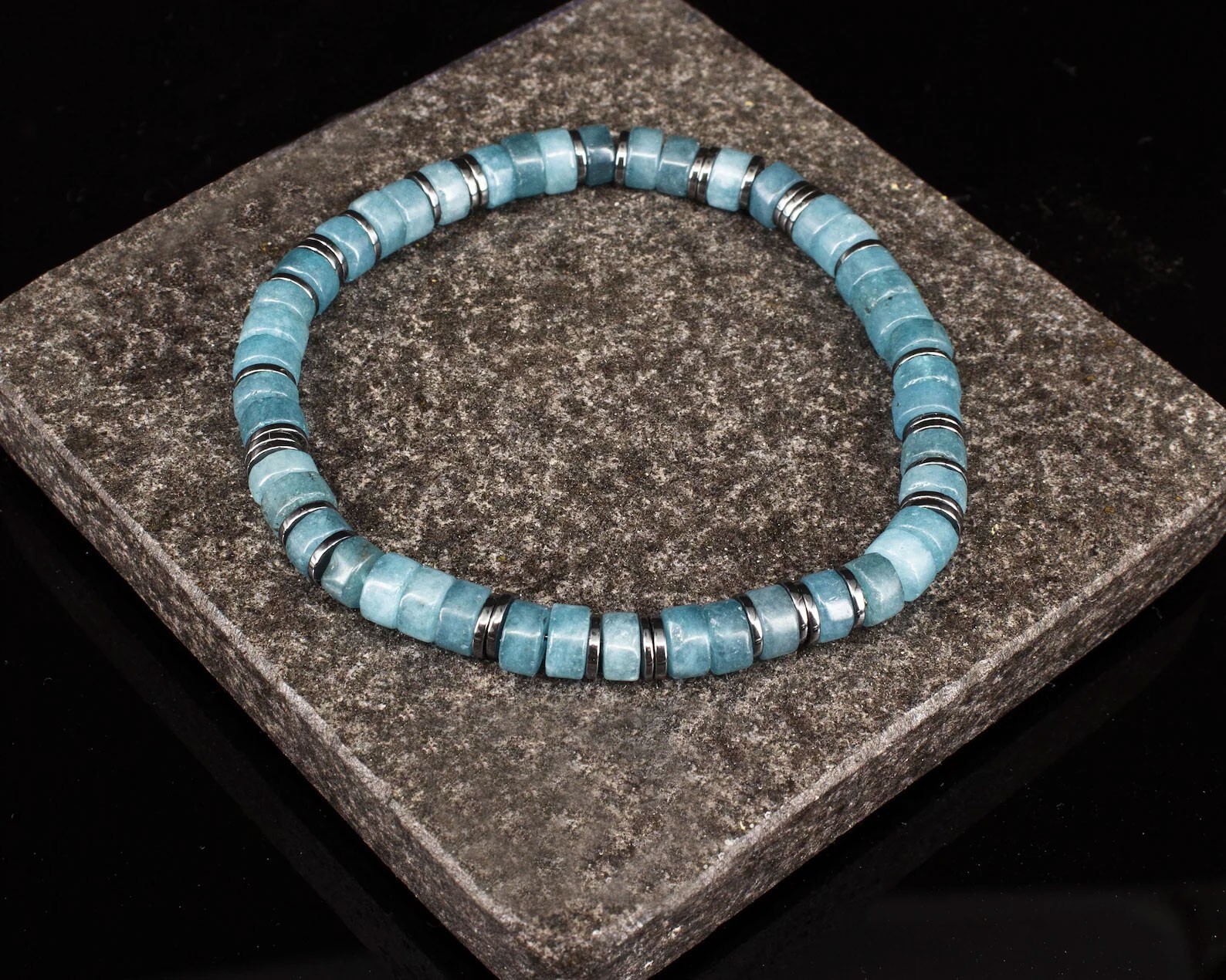 Aquamarine and Hematite Beaded Healing Crystal Stone Inner Peace Women Bracelet