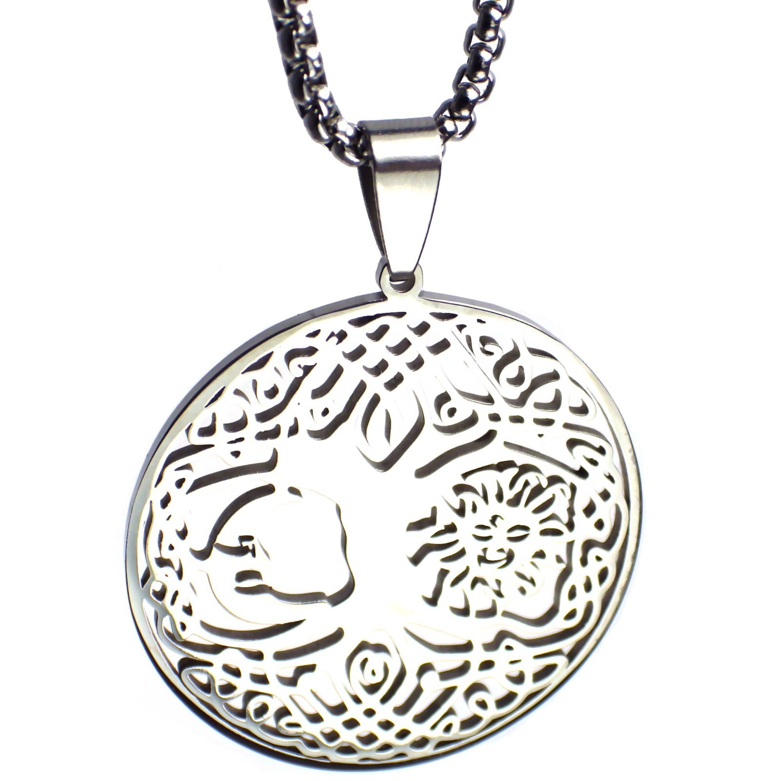 Celestial Yggdrasil Necklace Stainless Steel Sun Moon Tree of Life Pendant