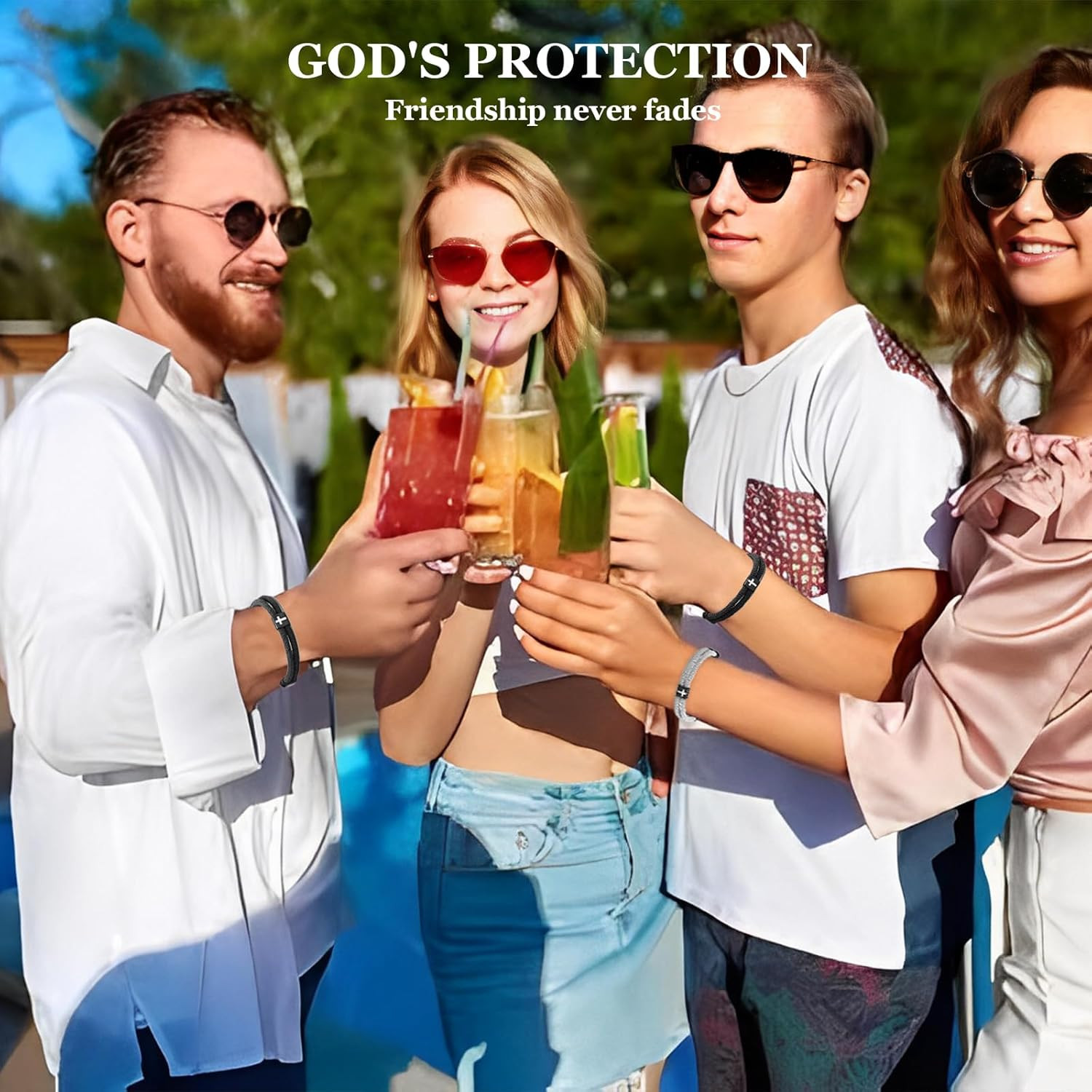 4Pcs Bracelets, Cross Bracelet for Men, Adjustable Braided Christian Bracelets