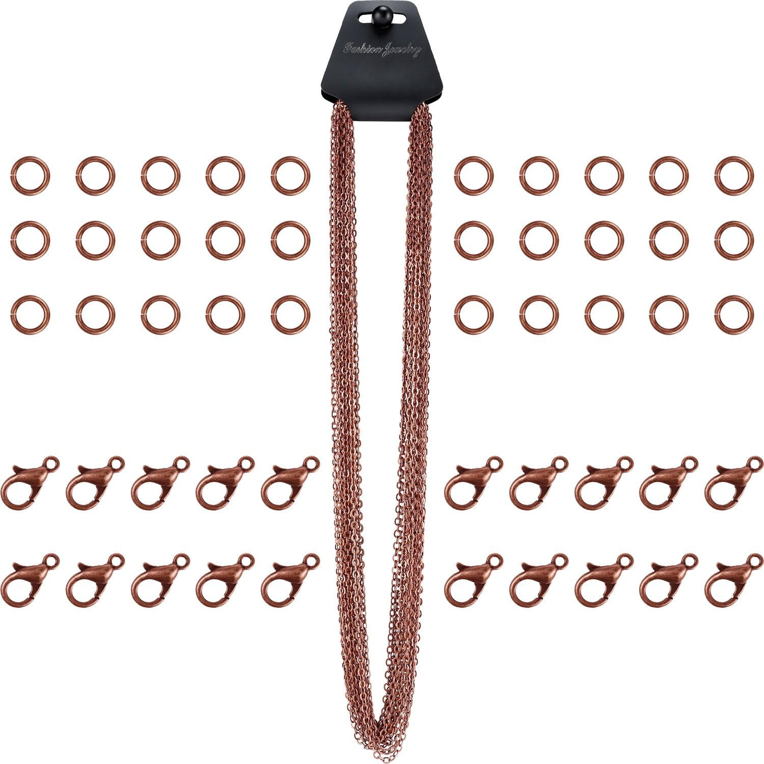 33 Feet Antique Red Copper Chain Link Necklace with 30 Pieces Jump Rings and 20