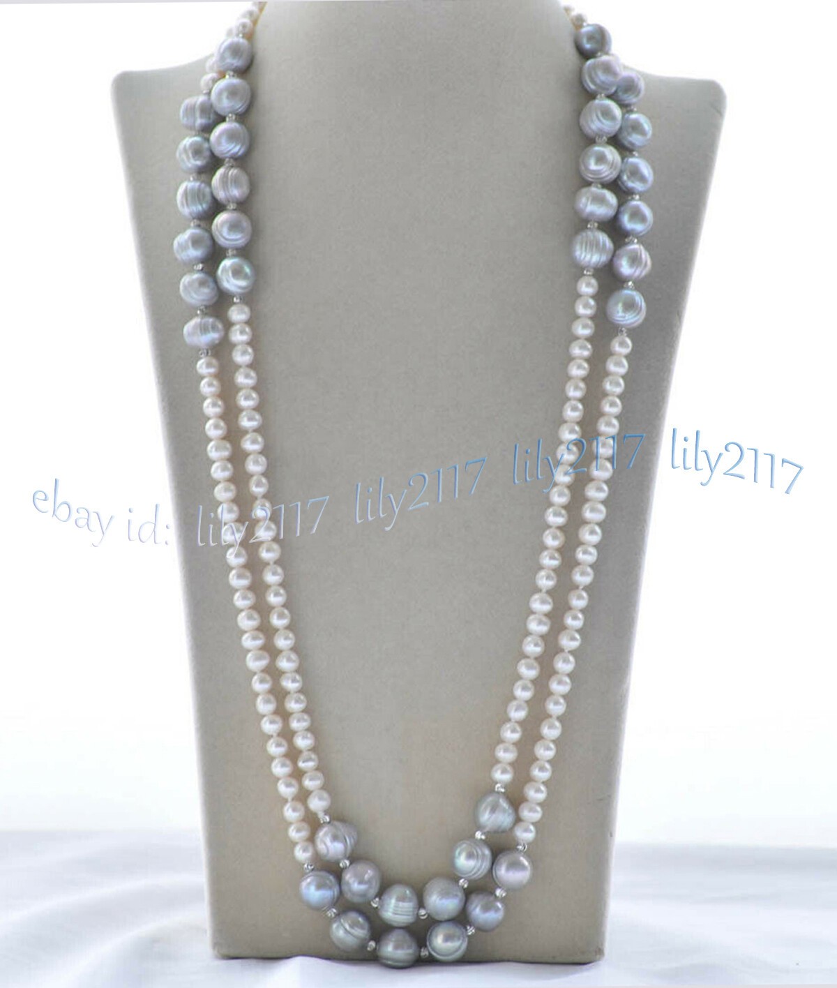 Natural 6-7mm White 11-12mm Gray Akoya Freshwater Culture Pearl Necklace 36-65”