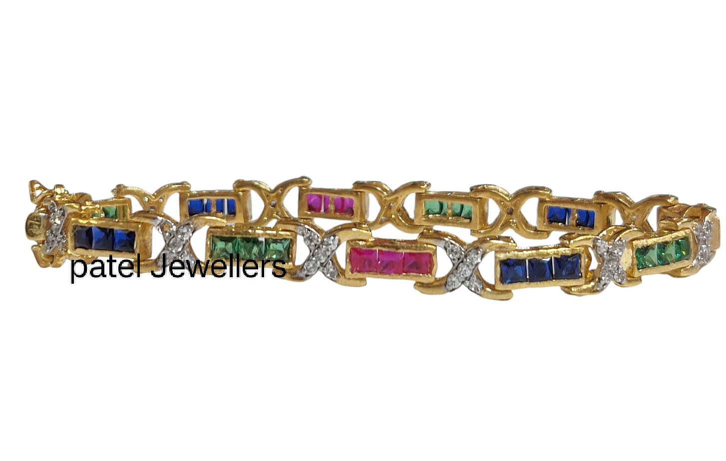 14K Yellow Gold Plated Simulated Ruby Sapphire, Emerald&Diamond Tennis Bracelet