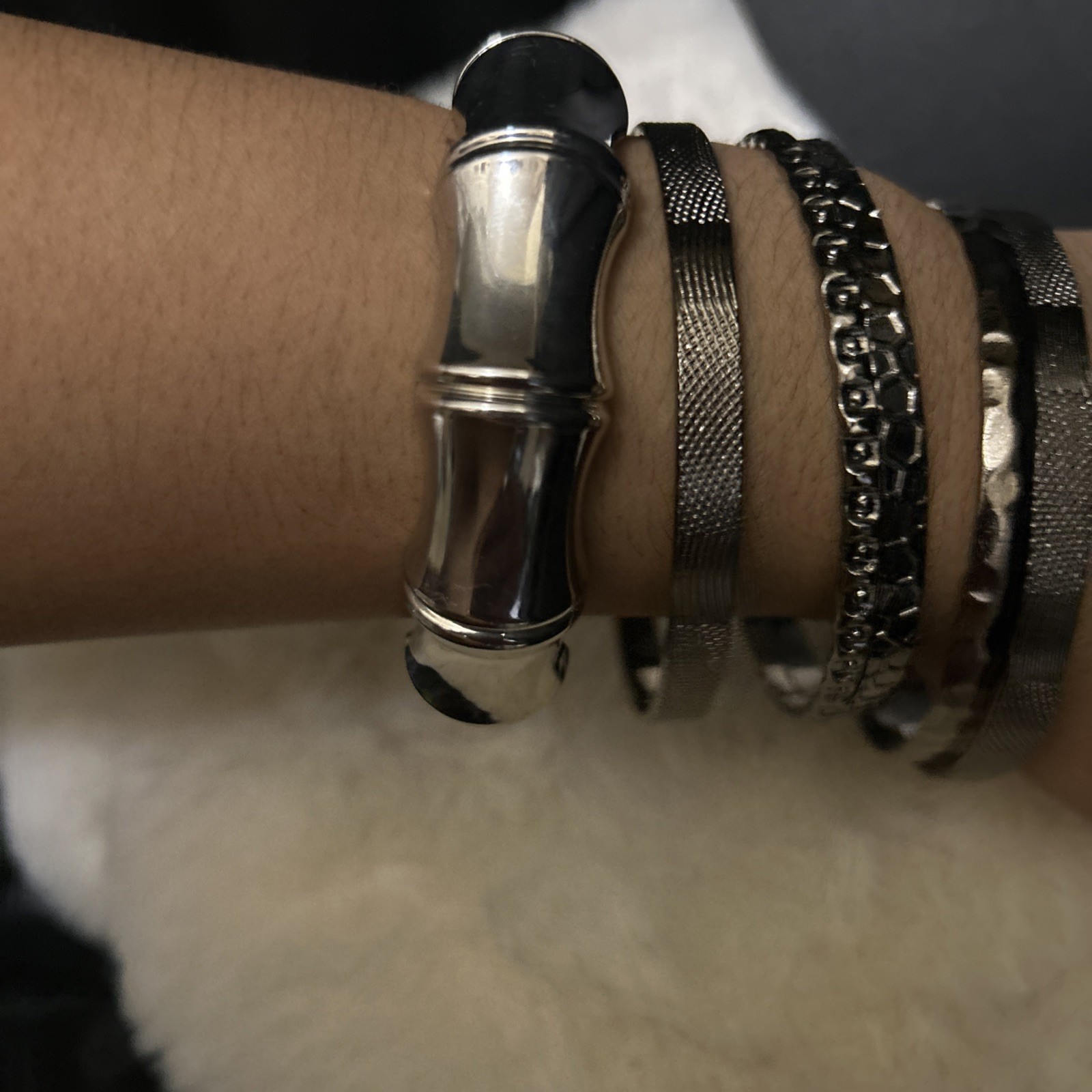 Gunmetal Bone Bracelet Stack 6 Pieces In Total