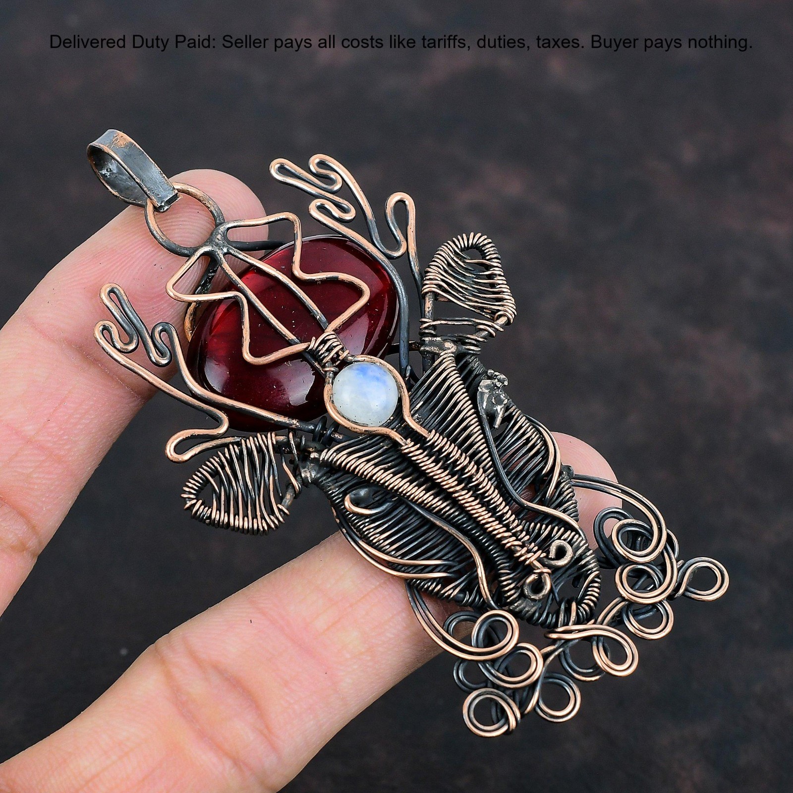 Copper Red Fire Labradorite Stone Rainbow Moonstone Deer Face Pendant Jewelry
