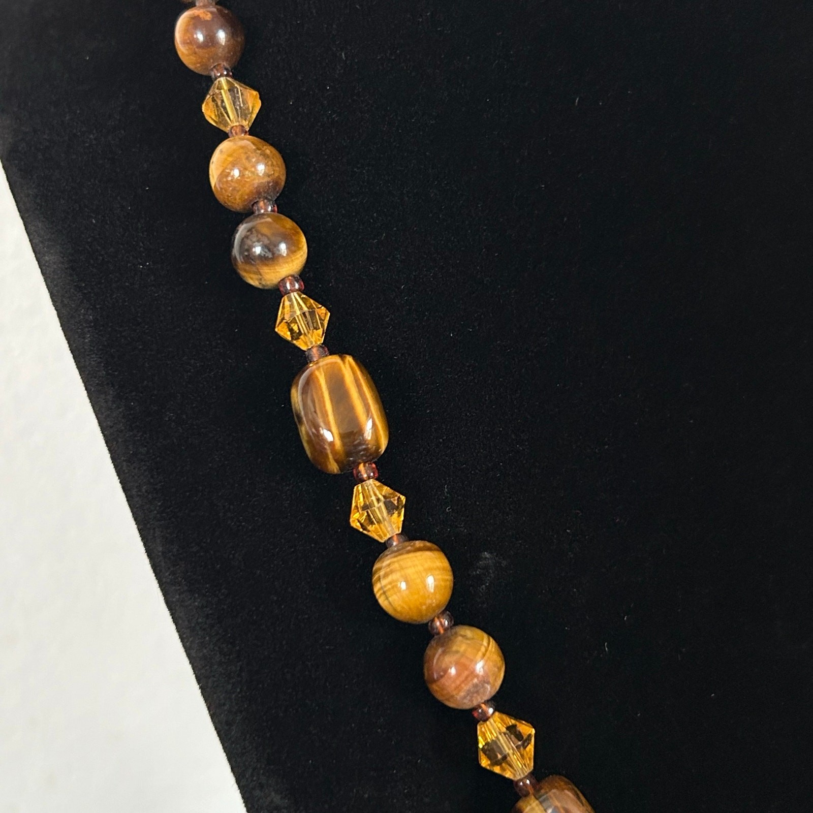 Handmade Tigers Eye + Orange Glass Necklace 18.5in w/ 2in Heart Extender