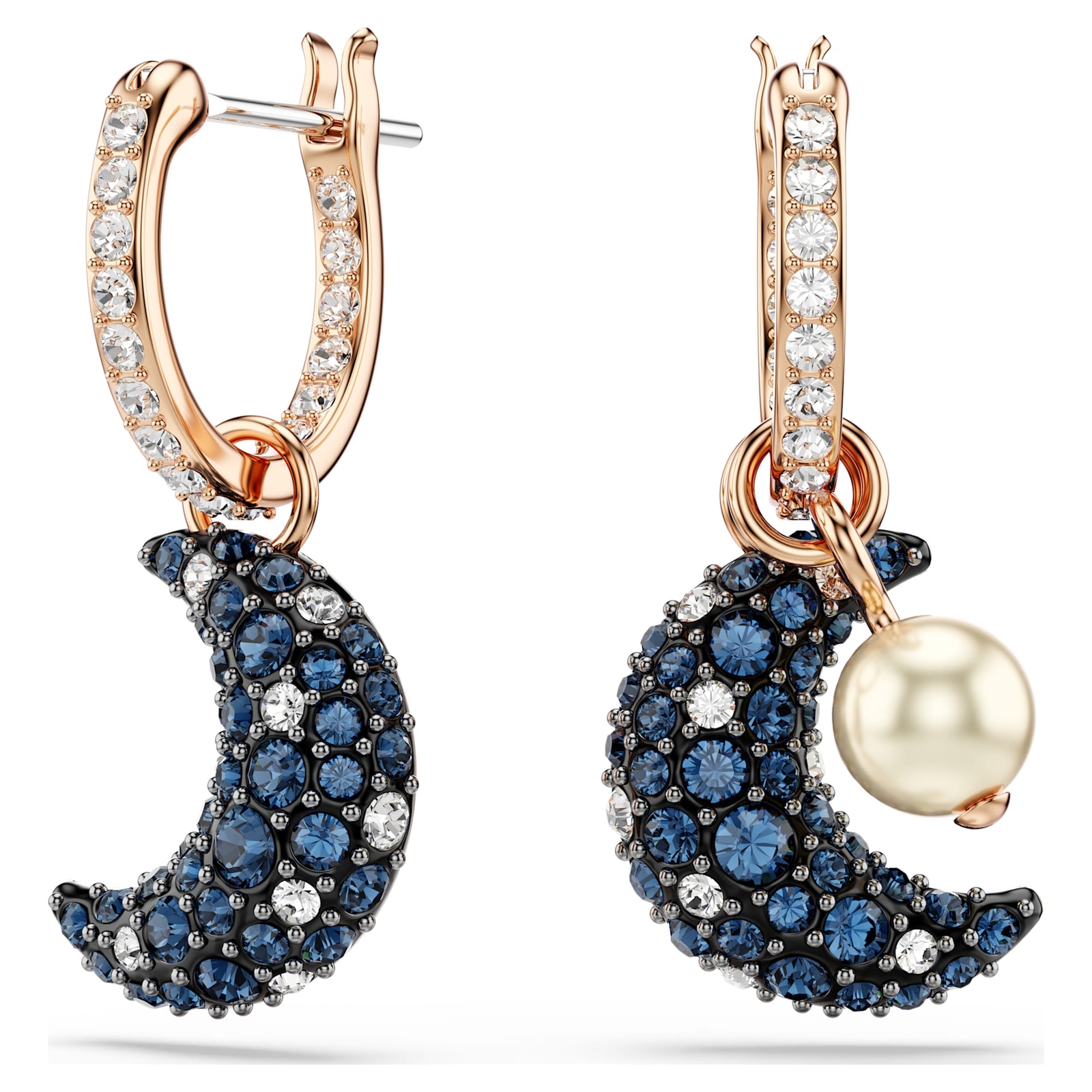 Swarovski Sublima Drop Earrings Asymmetrical Design, Moon, Rose Gold-Tone Plated