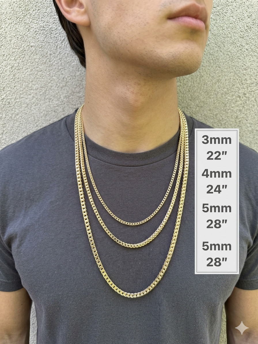 Men’s Real 14k Gold Plated Solid 925 Sterling Silver Franco Chain Necklace