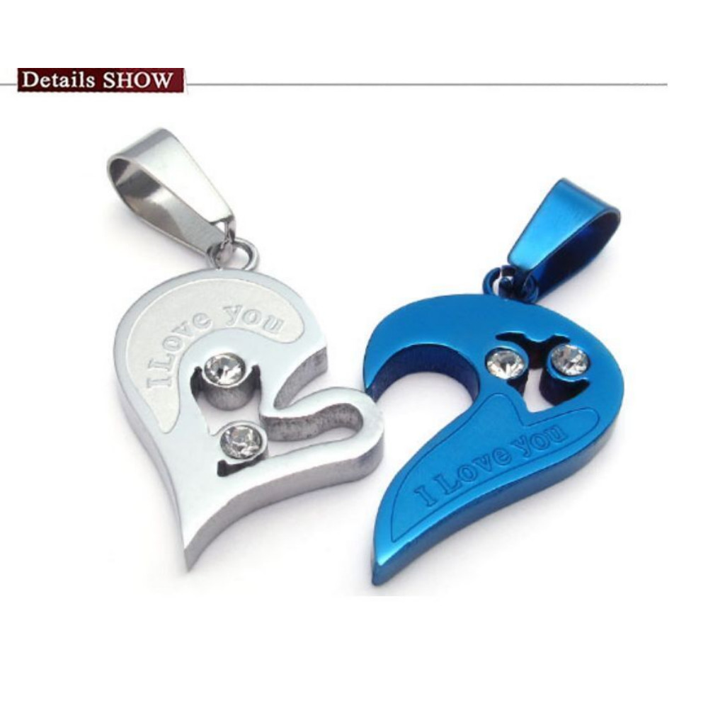 Mens Womens Couple Pendant Necklace His and Hers Gift Stainless Steel Love Heart