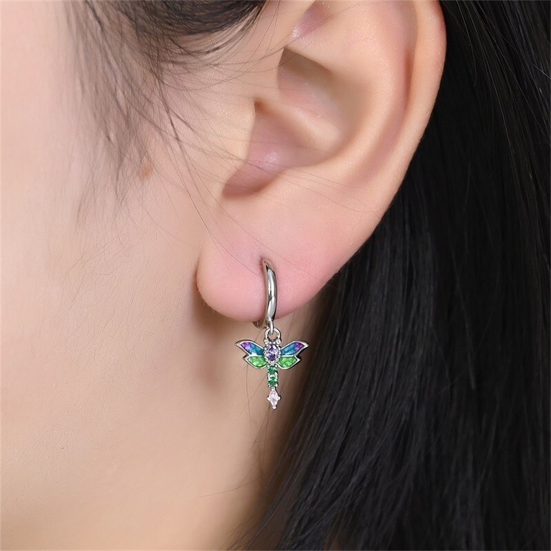 KUNSIR 925 Sterling Silver Dragonfly Drop Dangle Earrings For Women Jewelry Gift