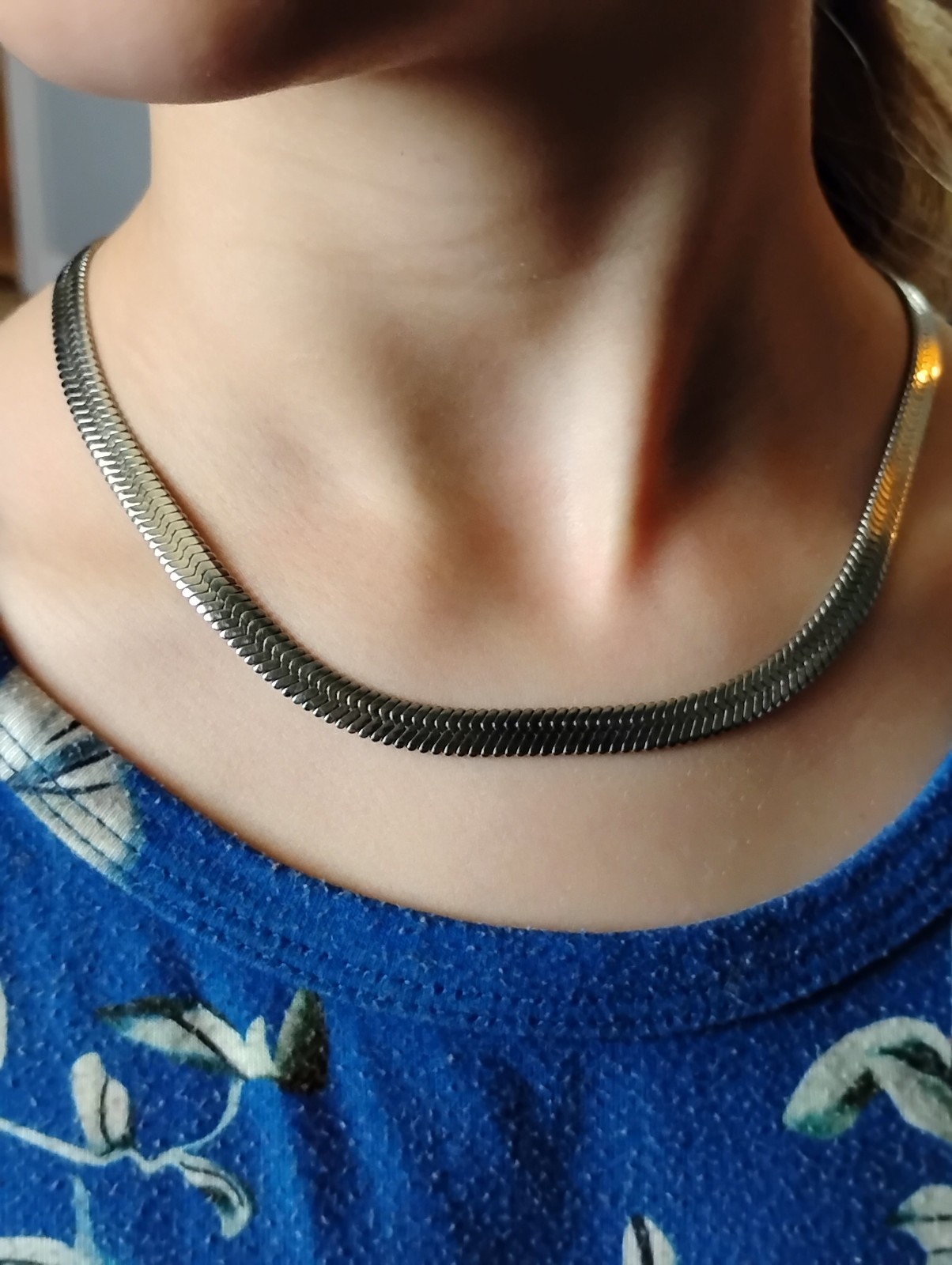 ATOLEA 18K Gold Plated Silver Color Chunky Herringbone Choker Necklace